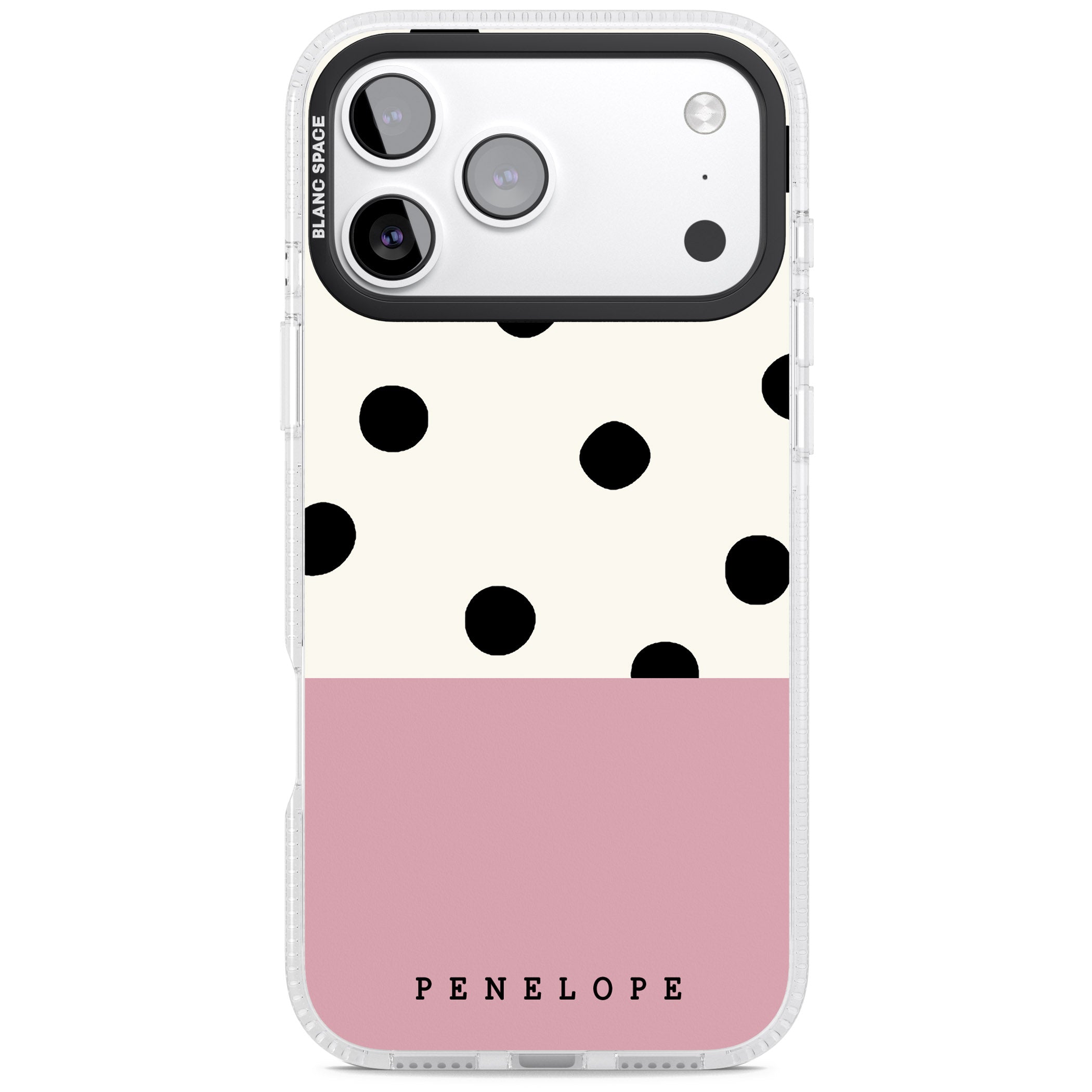Personalised Pink Border Polka Dot iPhone 17 Pro Max Impact Air Clear Phone Case