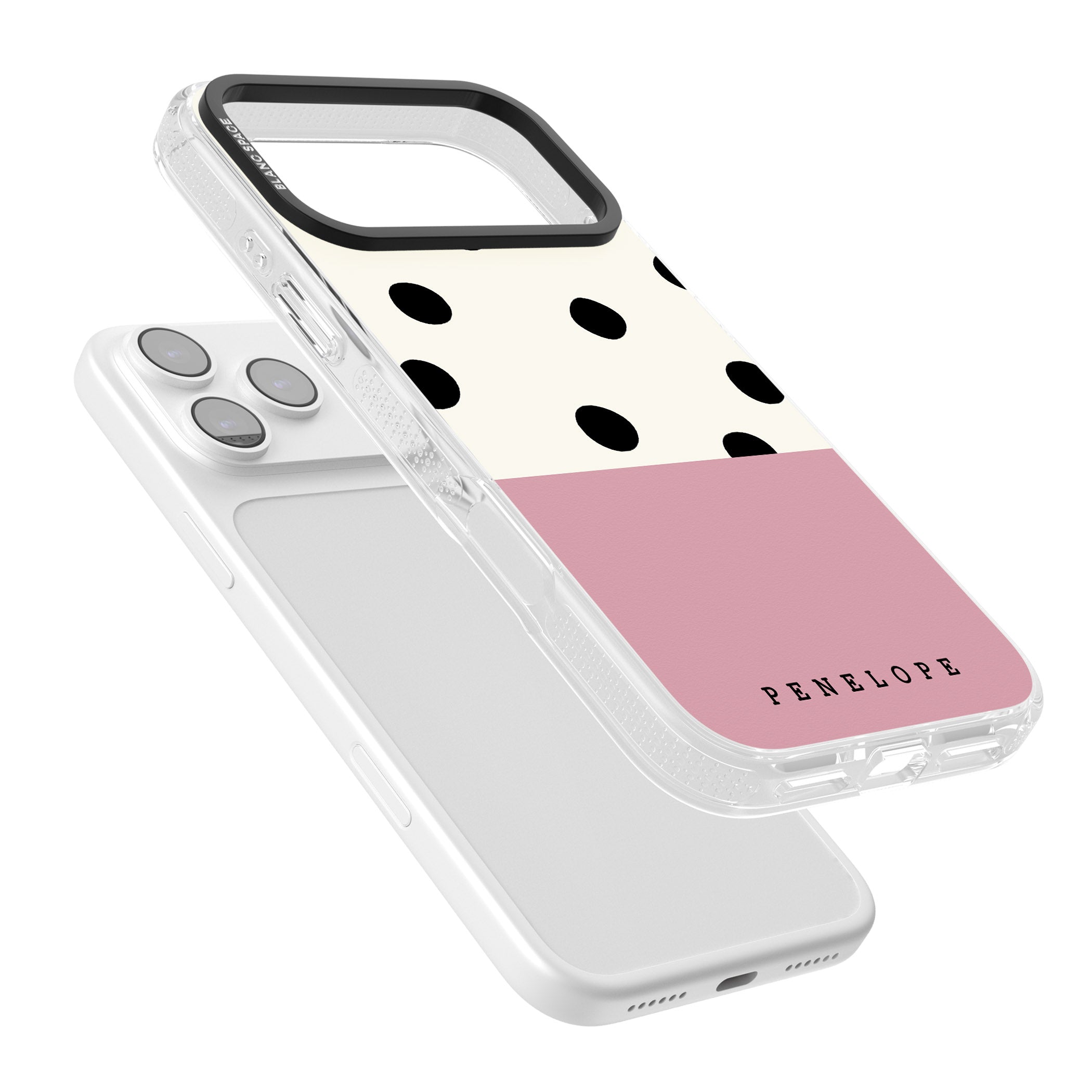 Personalised Pink Border Polka Dot iPhone 17 Pro Max Impact Air Clear Phone Case Colours