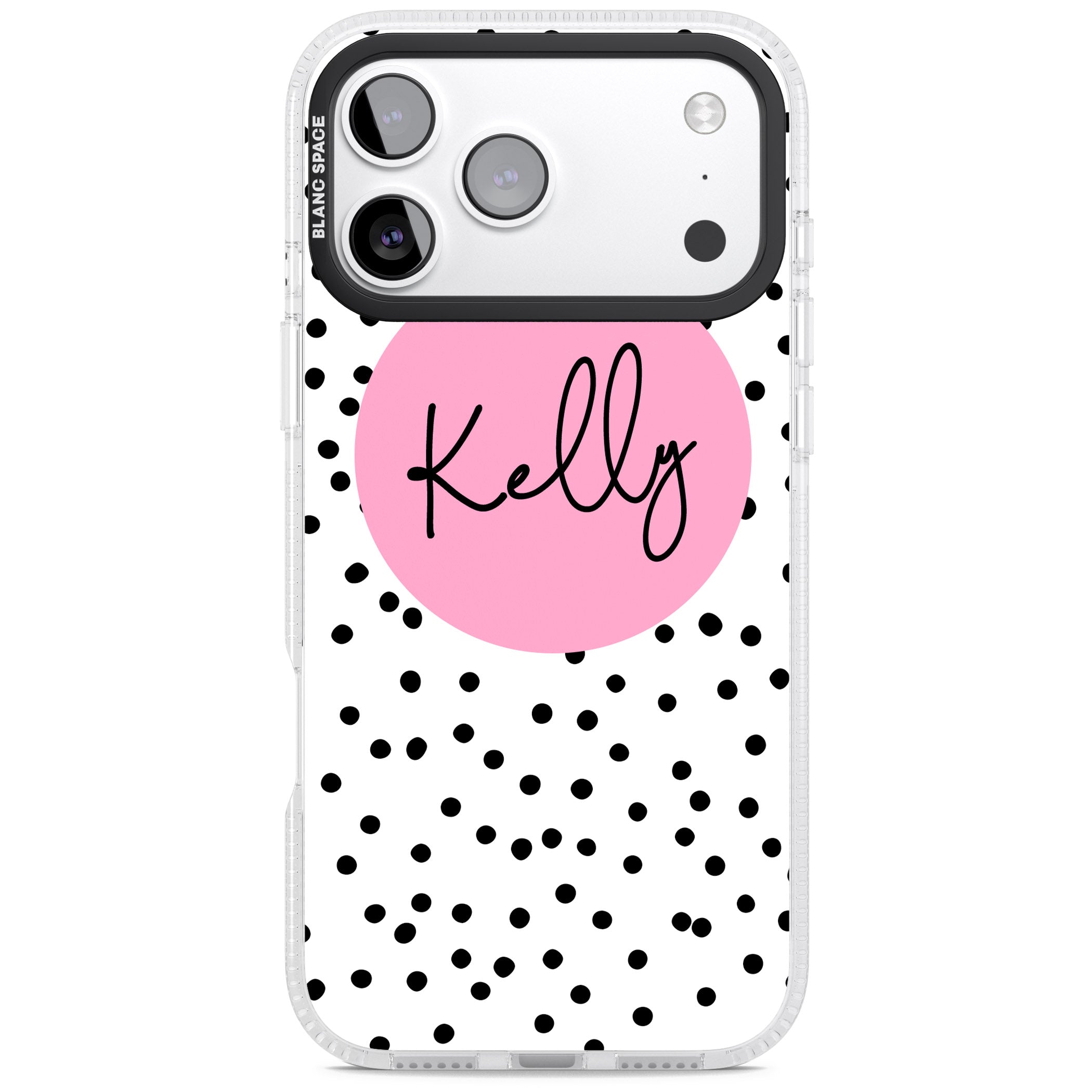 Personalised Pink Circle & Dots iPhone 17 Pro Max Impact Air Clear Phone Case
