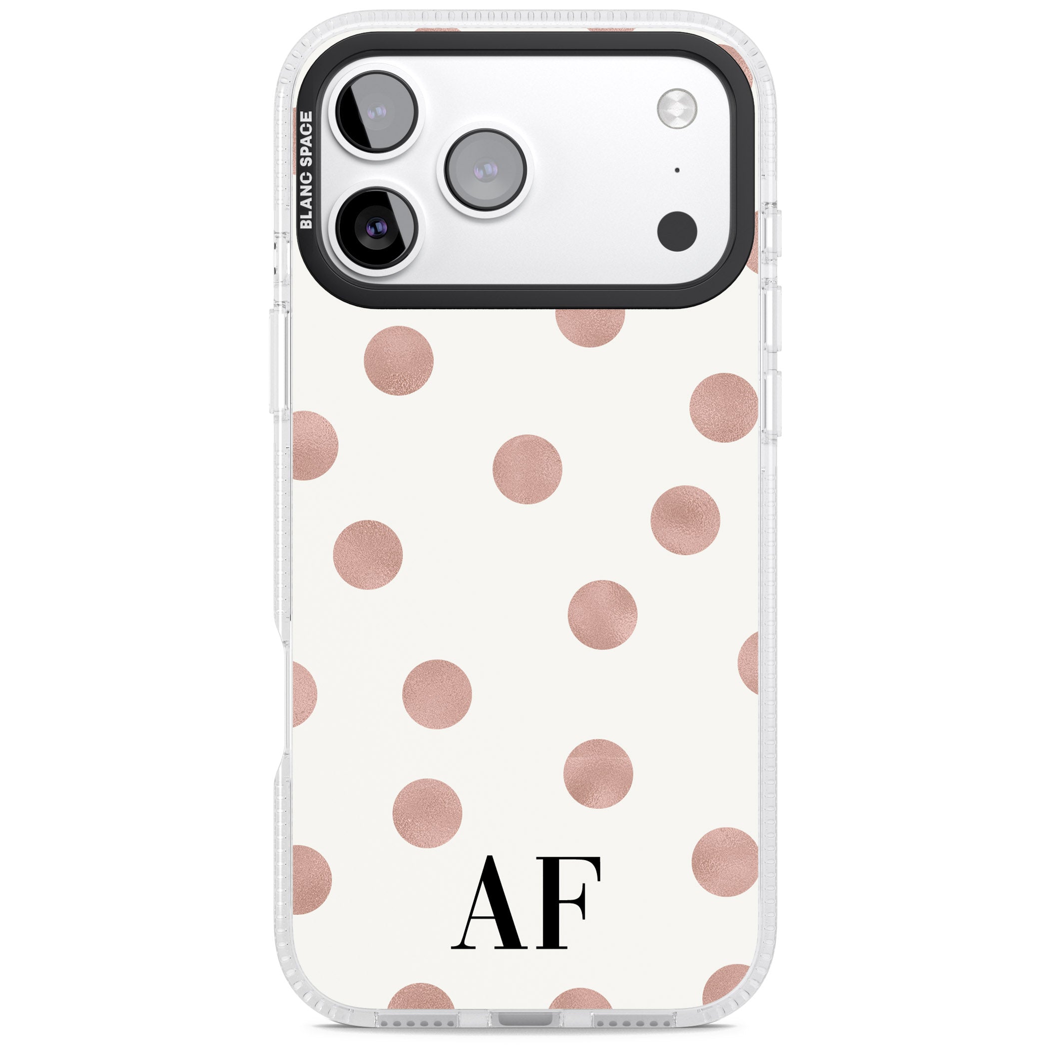 Personalised Rose Gold Dots & Initials iPhone 17 Pro Max Impact Air Clear Phone Case