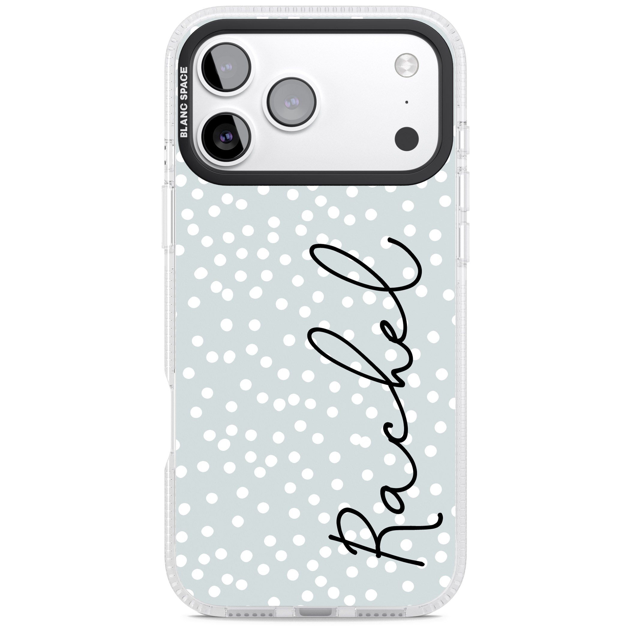 Personalised Vertical Cursive & Dots iPhone 17 Pro Max Impact Air Clear Phone Case