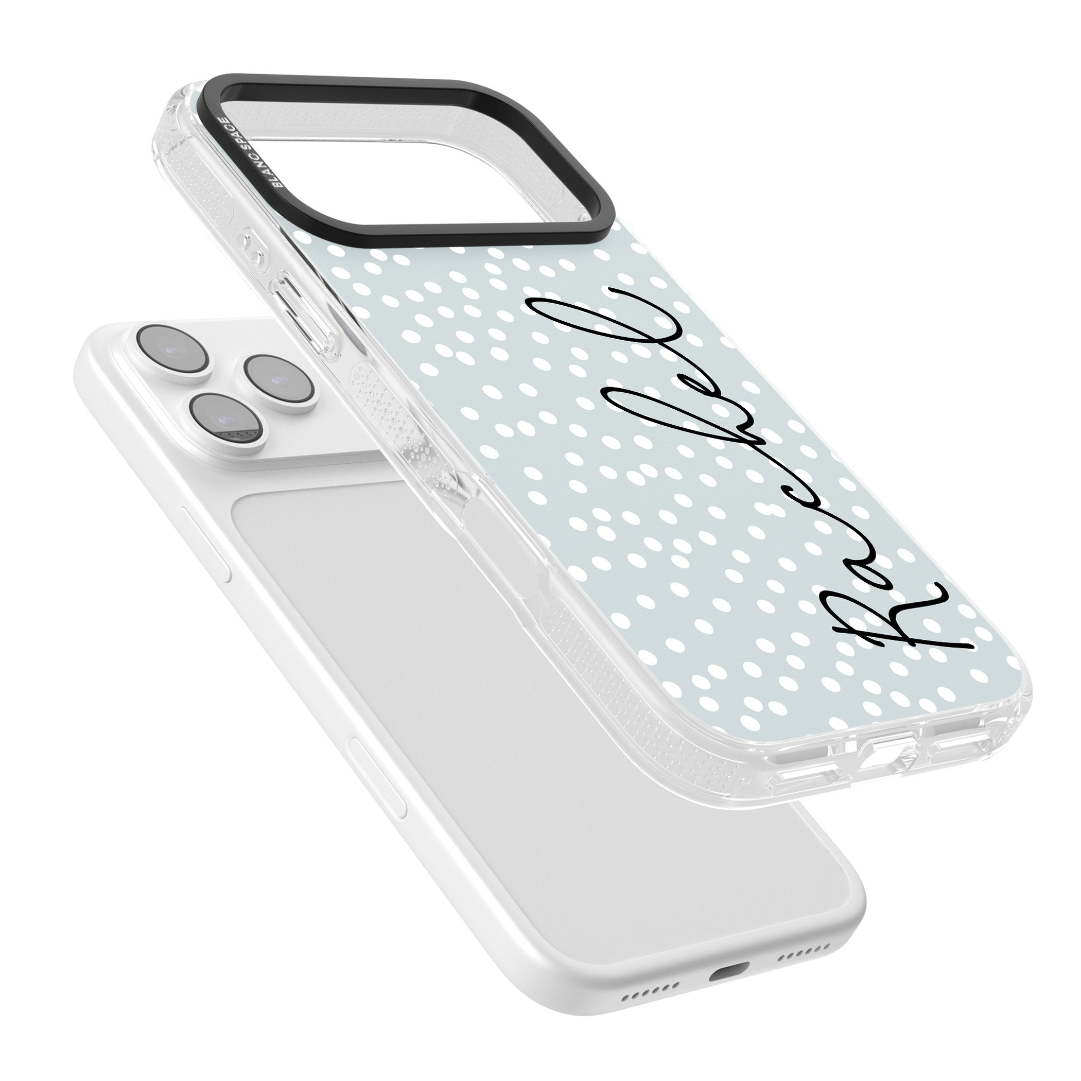 Personalised Vertical Cursive & Dots iPhone 17 Pro Max Impact Air Clear Phone Case Colours