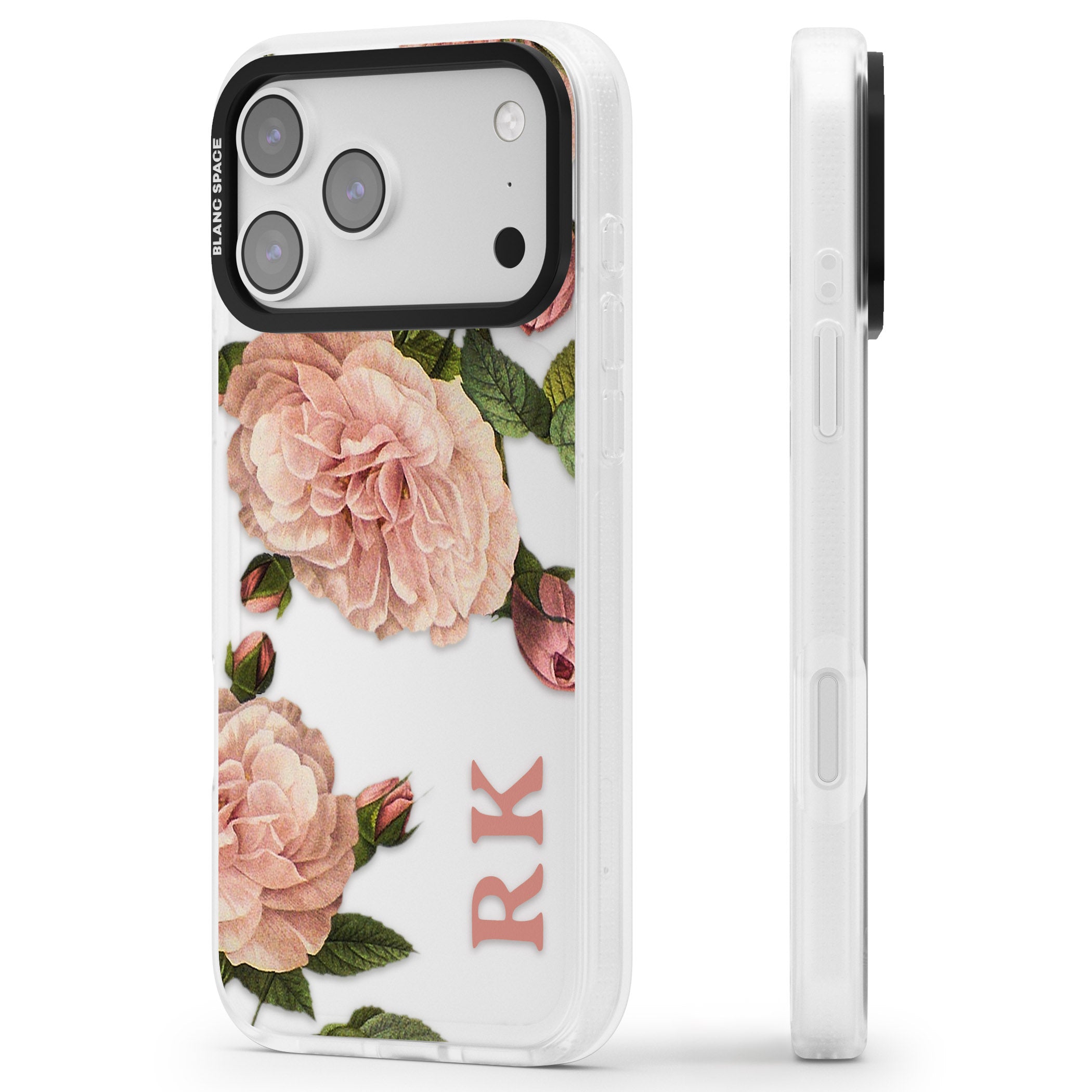 Personalised Vintage Floral iPhone 17 Pro Max Impact Air Clear Phone Case Side Profile