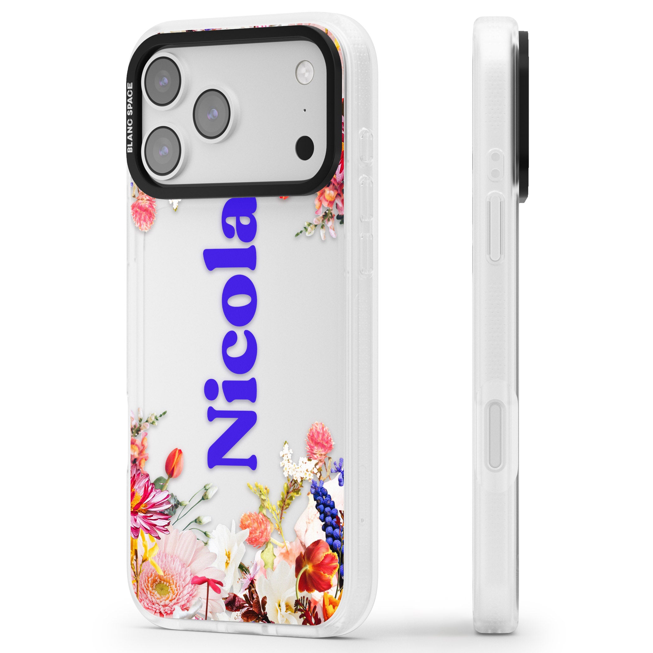 Personalised Floral Name iPhone 17 Pro Max Impact Air Clear Phone Case Side Profile