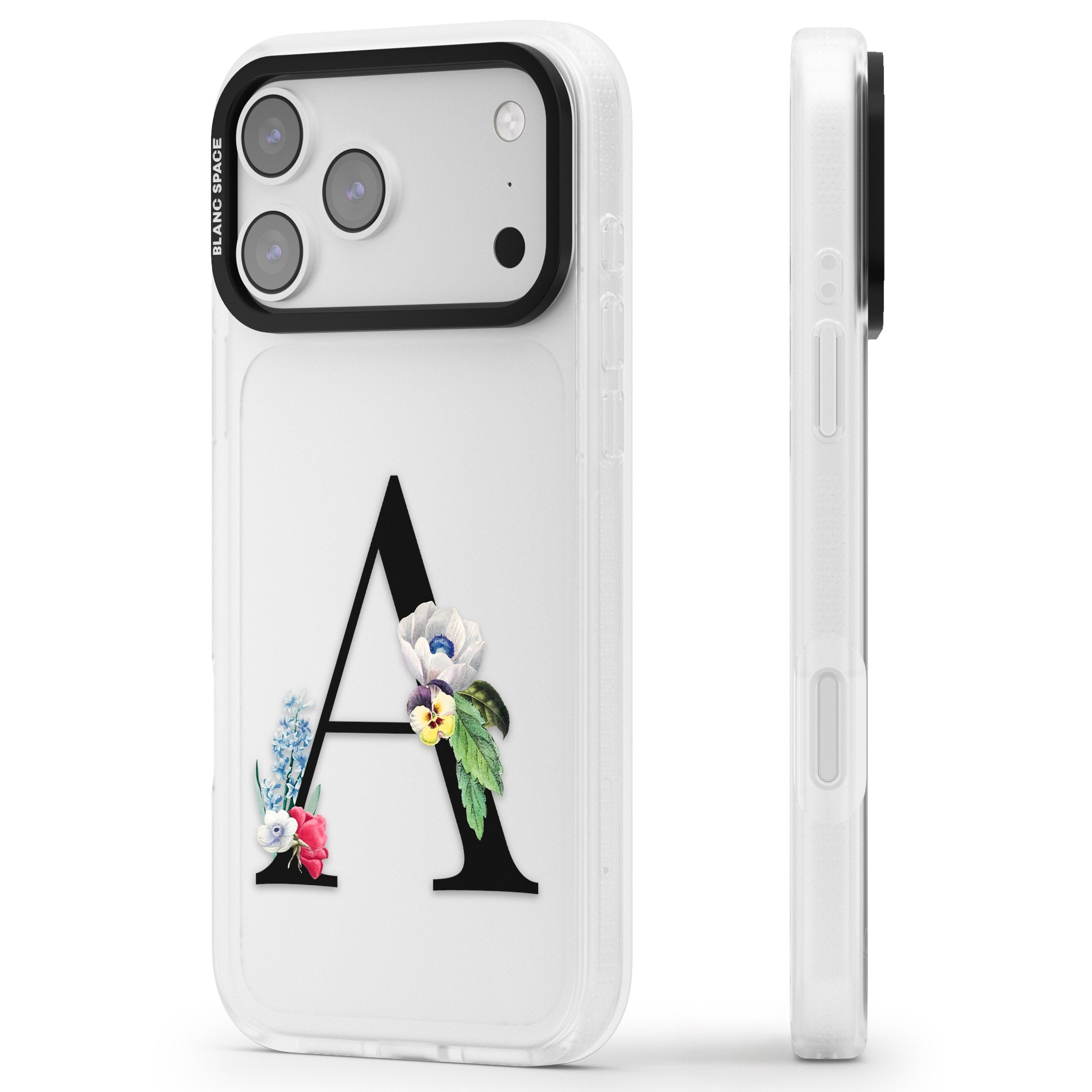 Personalised Floral Initial iPhone 17 Pro Max Impact Air Clear Phone Case Side Profile