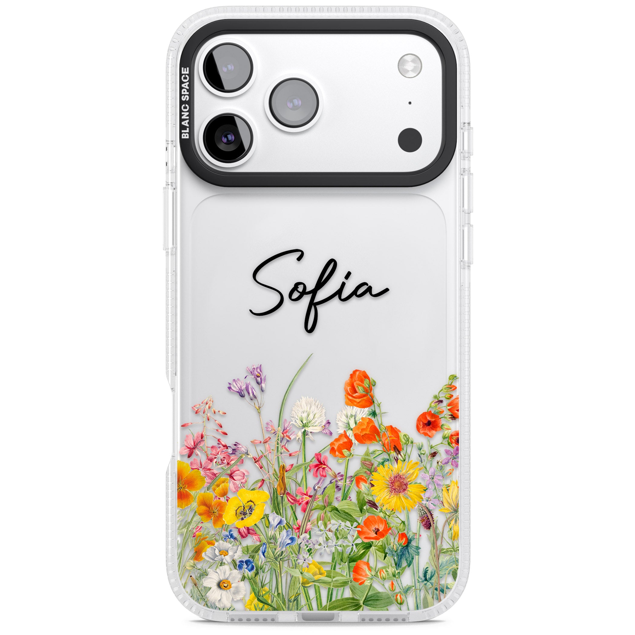 Personalised Summer Wildflowers iPhone 17 Pro Max Impact Air Clear Phone Case