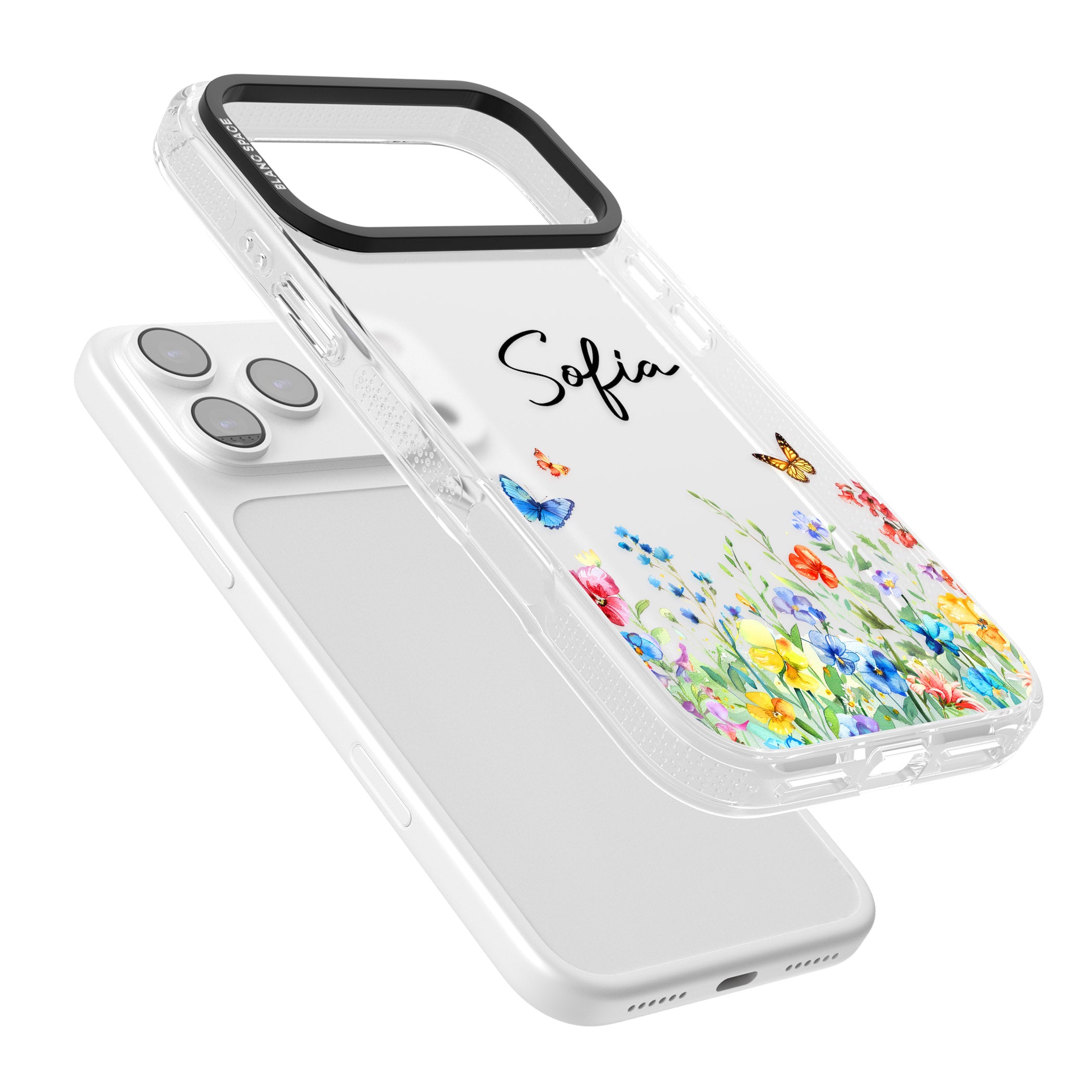 Personalised Buterflies Wildflowers iPhone 17 Pro Max Impact Air Clear Phone Case Colours