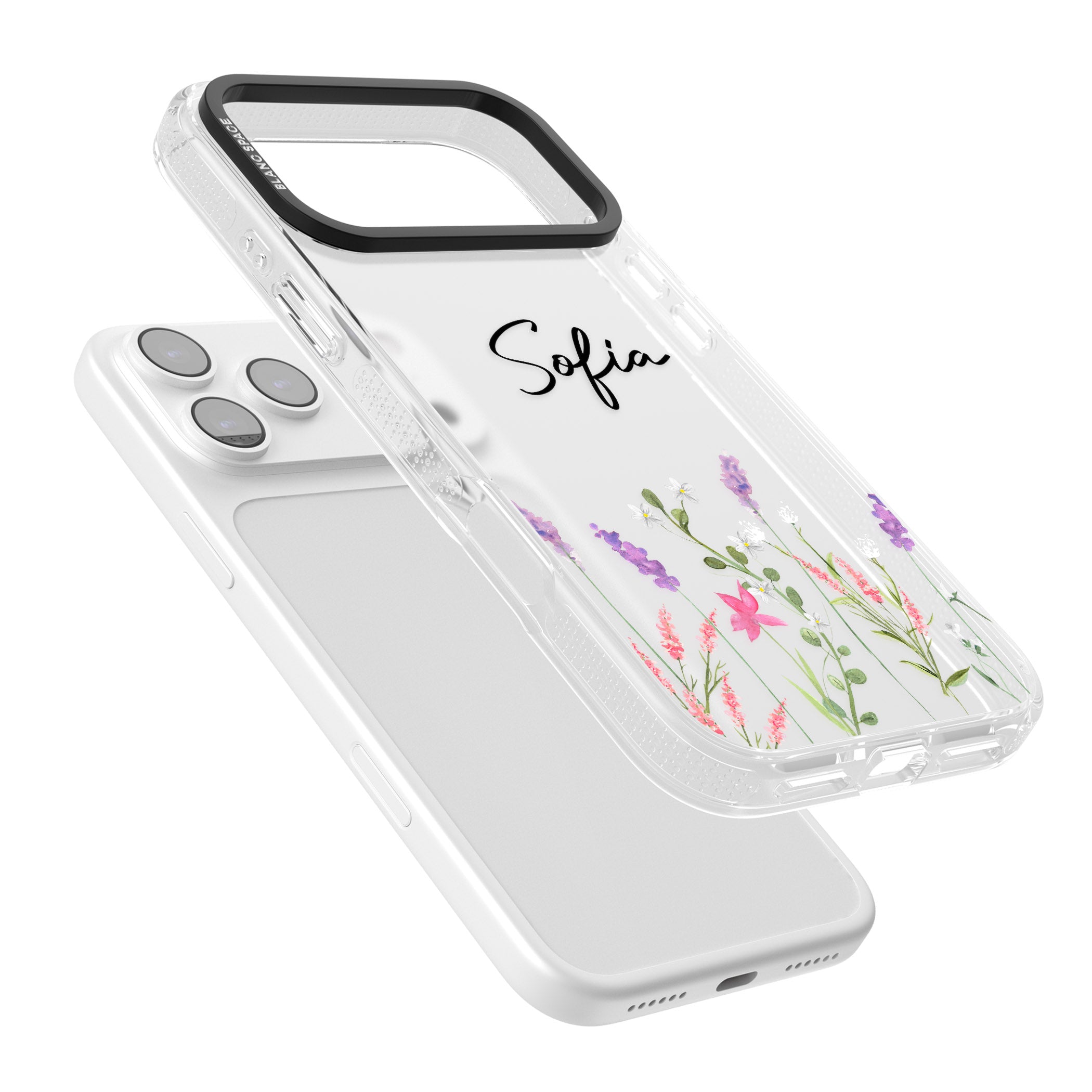 Personalised Lavender Wildflowers iPhone 17 Pro Max Impact Air Clear Phone Case Colours