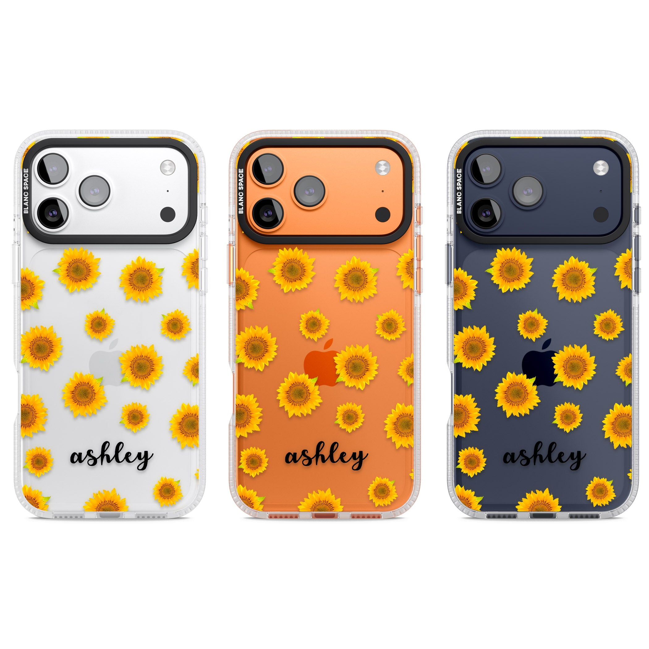 Personalised Sunflowers & Cursive iPhone 17 Pro Impact Air Clear Phone Case APT Impact Protection