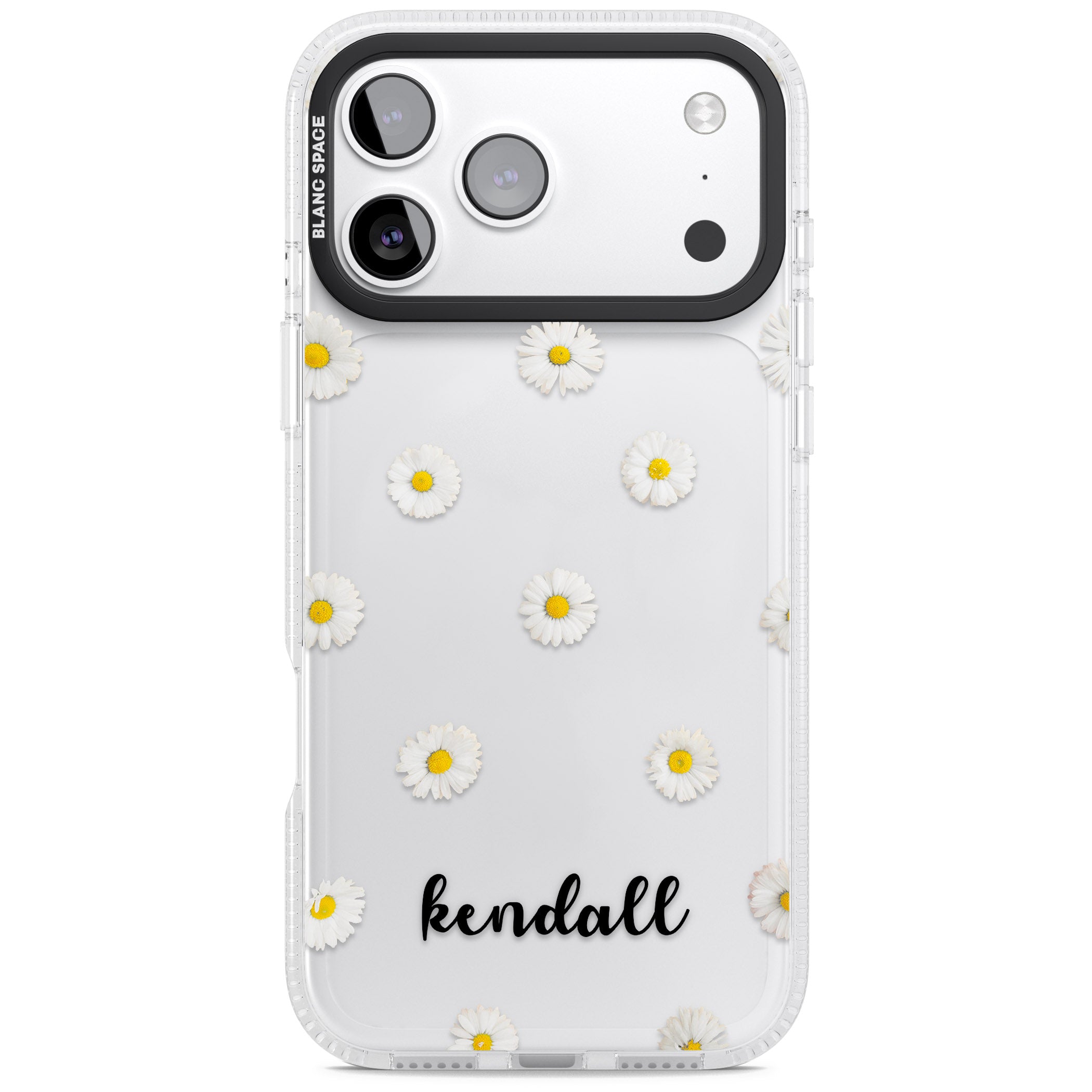 Personalised White Daisies & Cursive iPhone 17 Pro Max Impact Air Clear Phone Case