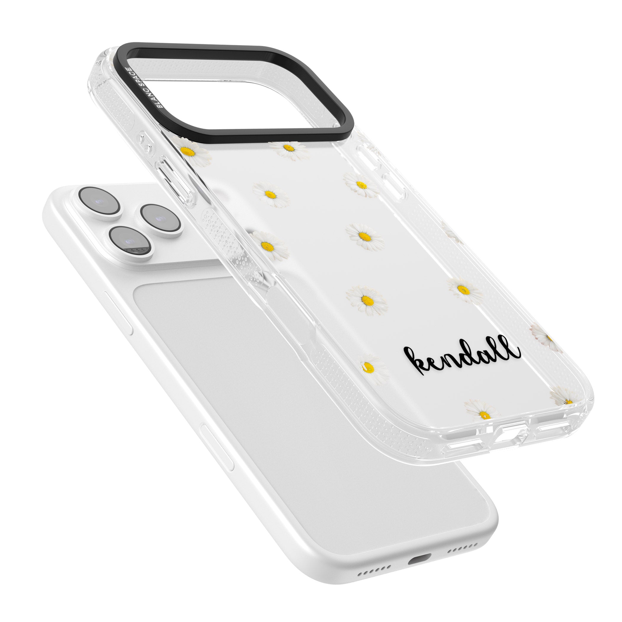 Personalised White Daisies & Cursive iPhone 17 Pro Max Impact Air Clear Phone Case Colours