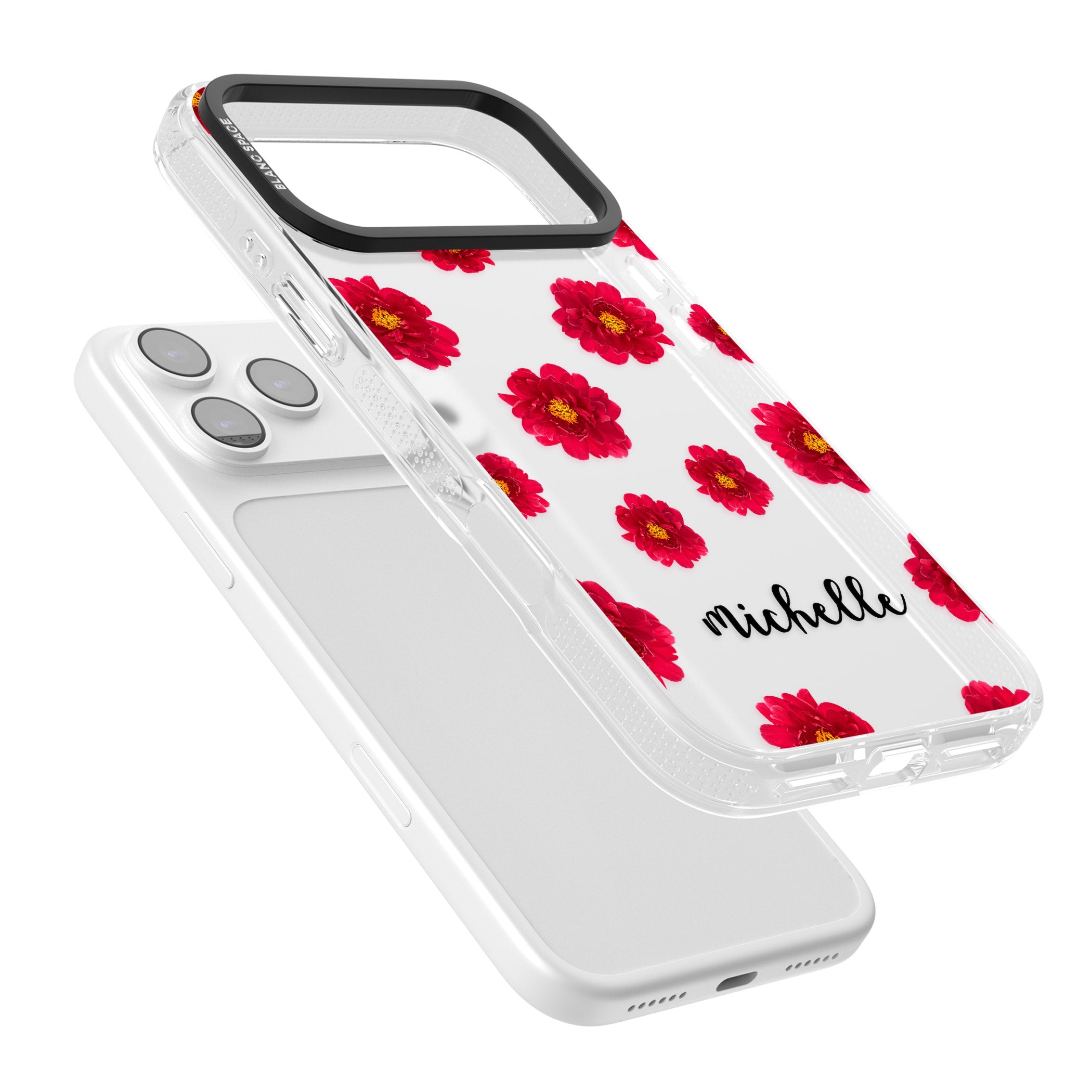Personalised Red Peonies & Cursive iPhone 17 Pro Max Impact Air Clear Phone Case Colours