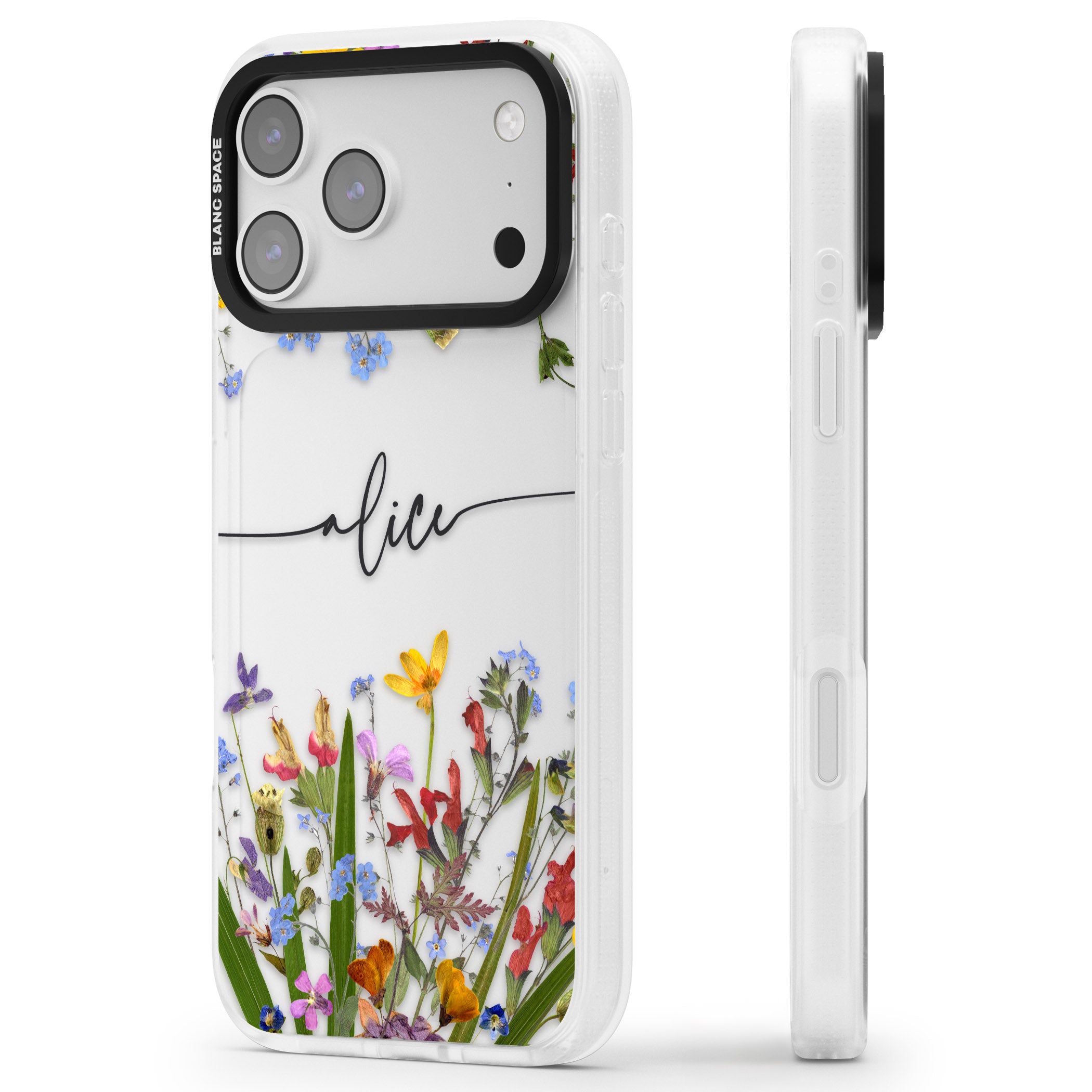 Personalised Wildflower Floral iPhone 17 Pro Max Impact Air Clear Phone Case Side Profile
