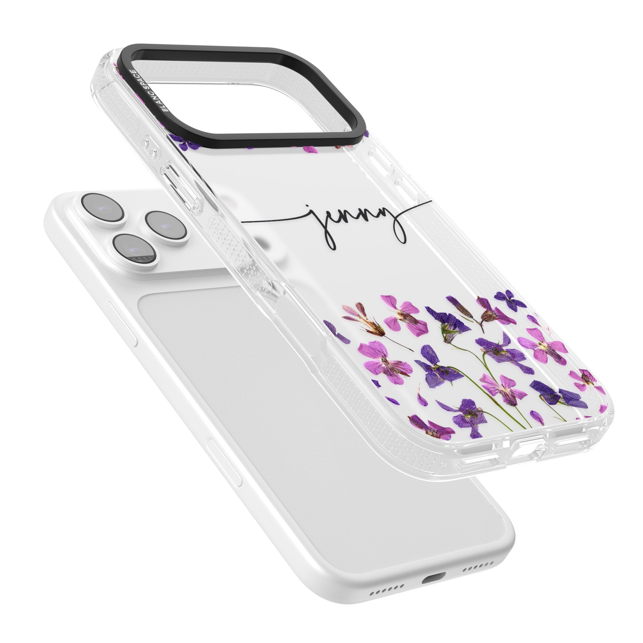 Personalised Purple Violets iPhone 17 Pro Max Impact Air Clear Phone Case Colours