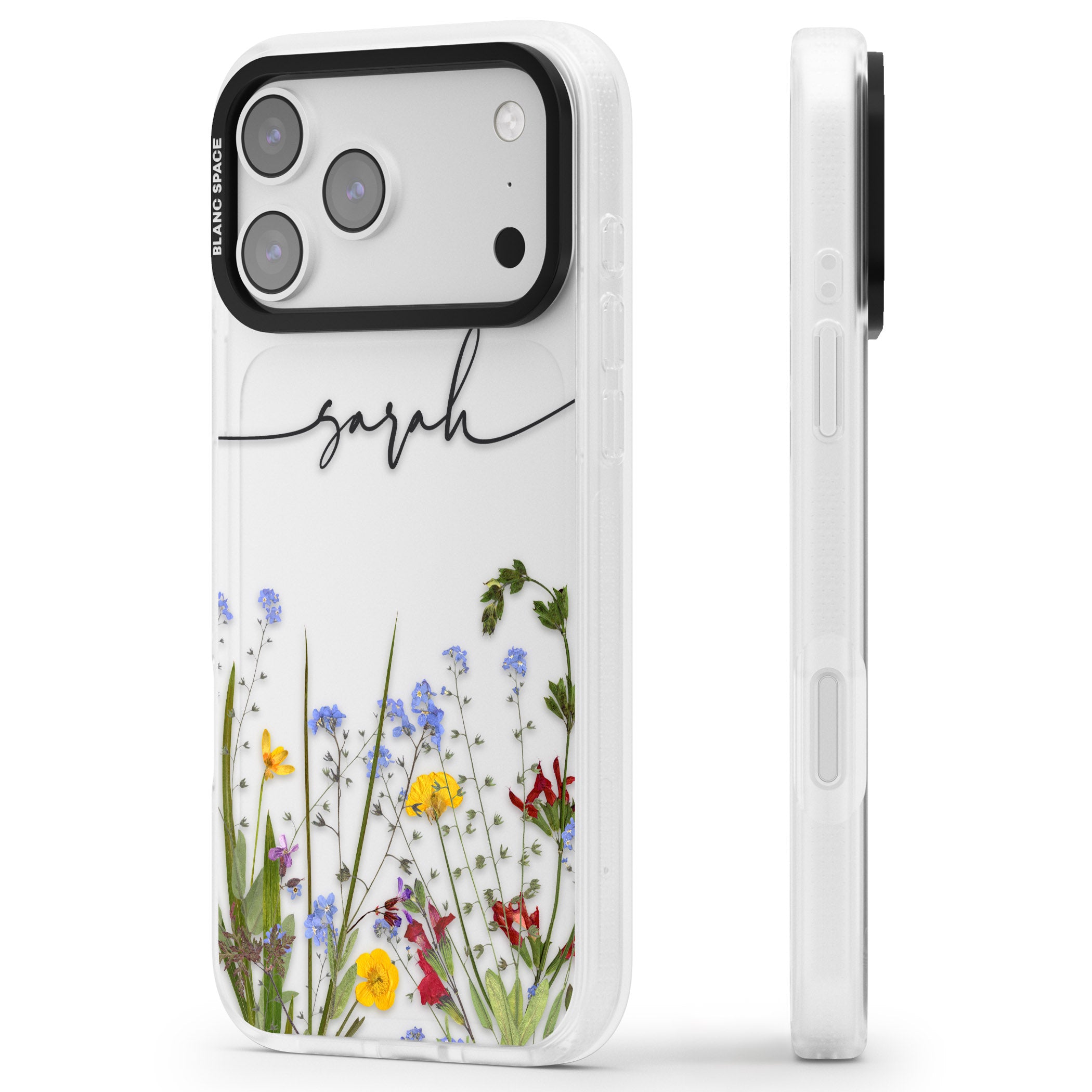 Personalised Wildflower Floral iPhone 17 Pro Max Impact Air Clear Phone Case Side Profile