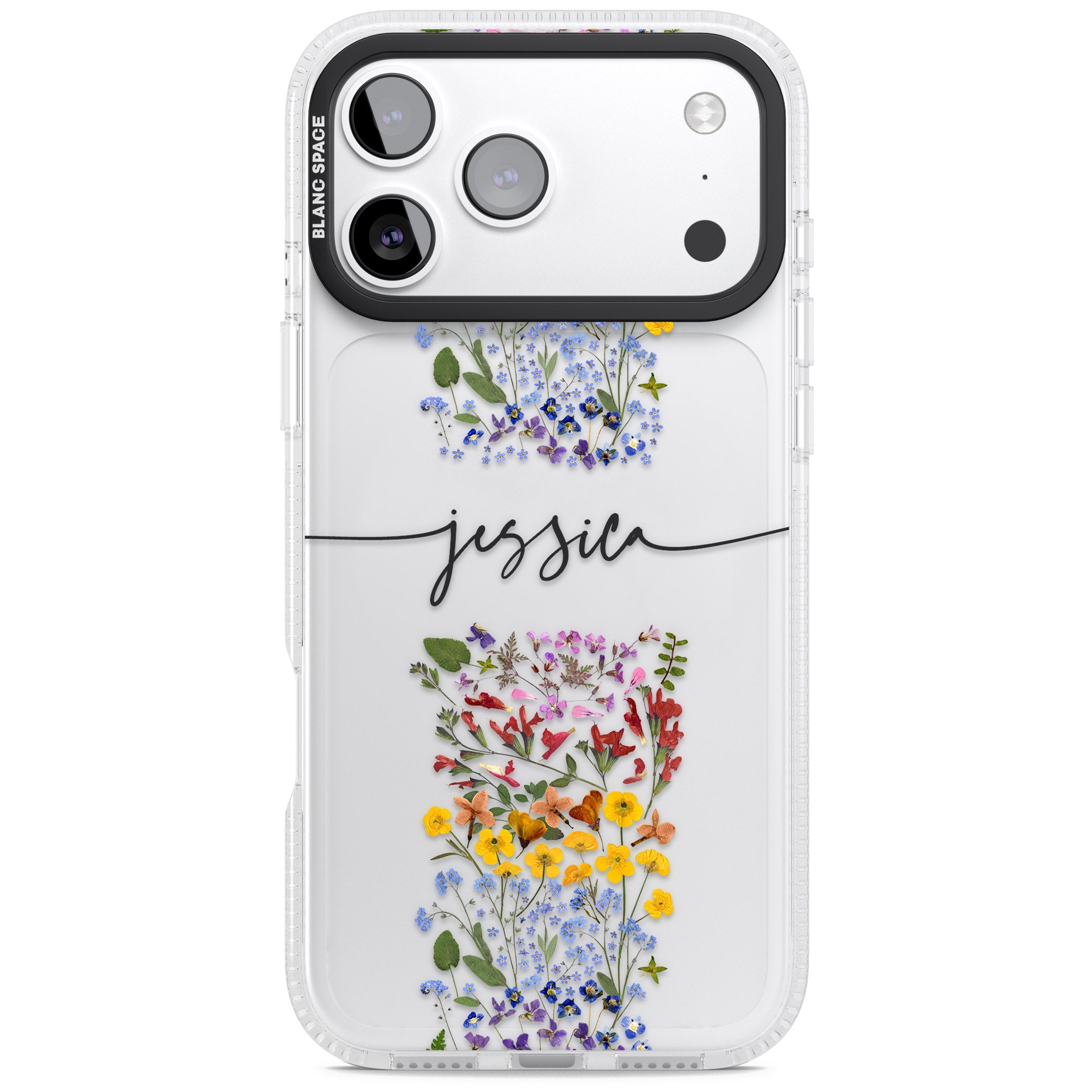 Personalised Wildflower Stripe iPhone 17 Pro Max Impact Air Clear Phone Case