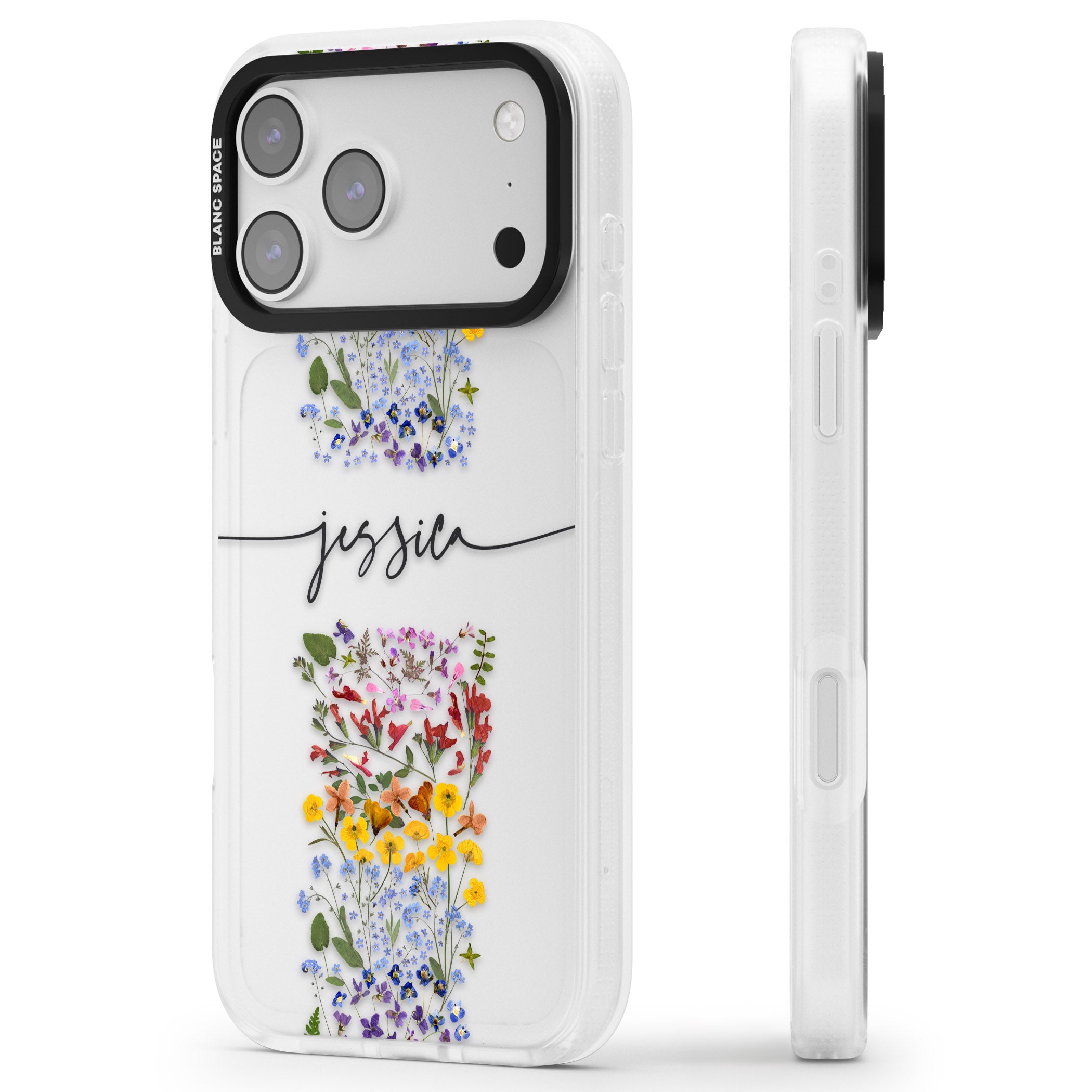 Personalised Wildflower Stripe iPhone 17 Pro Max Impact Air Clear Phone Case Side Profile