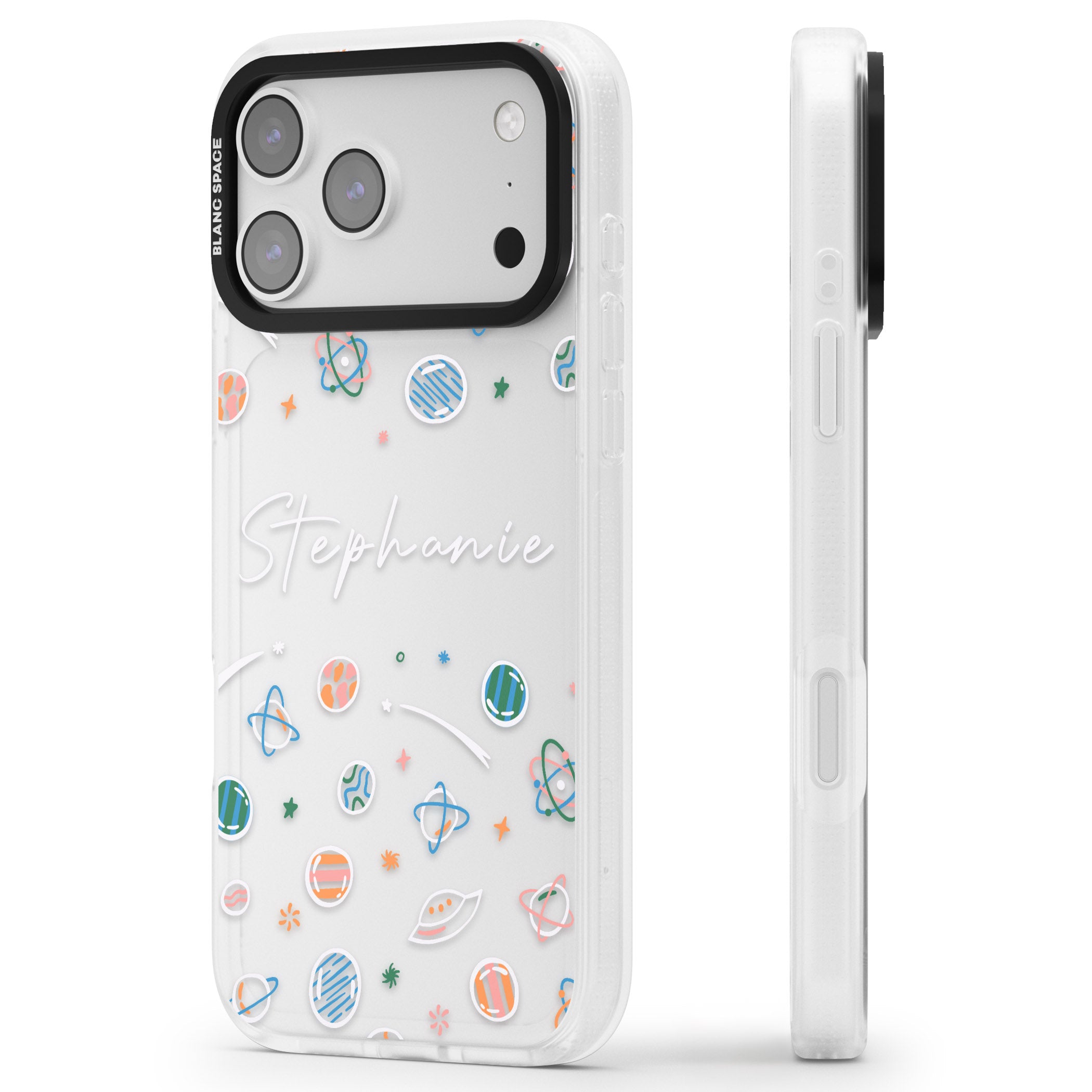 Personalised Space Pattern iPhone 17 Pro Max Impact Air Clear Phone Case Side Profile