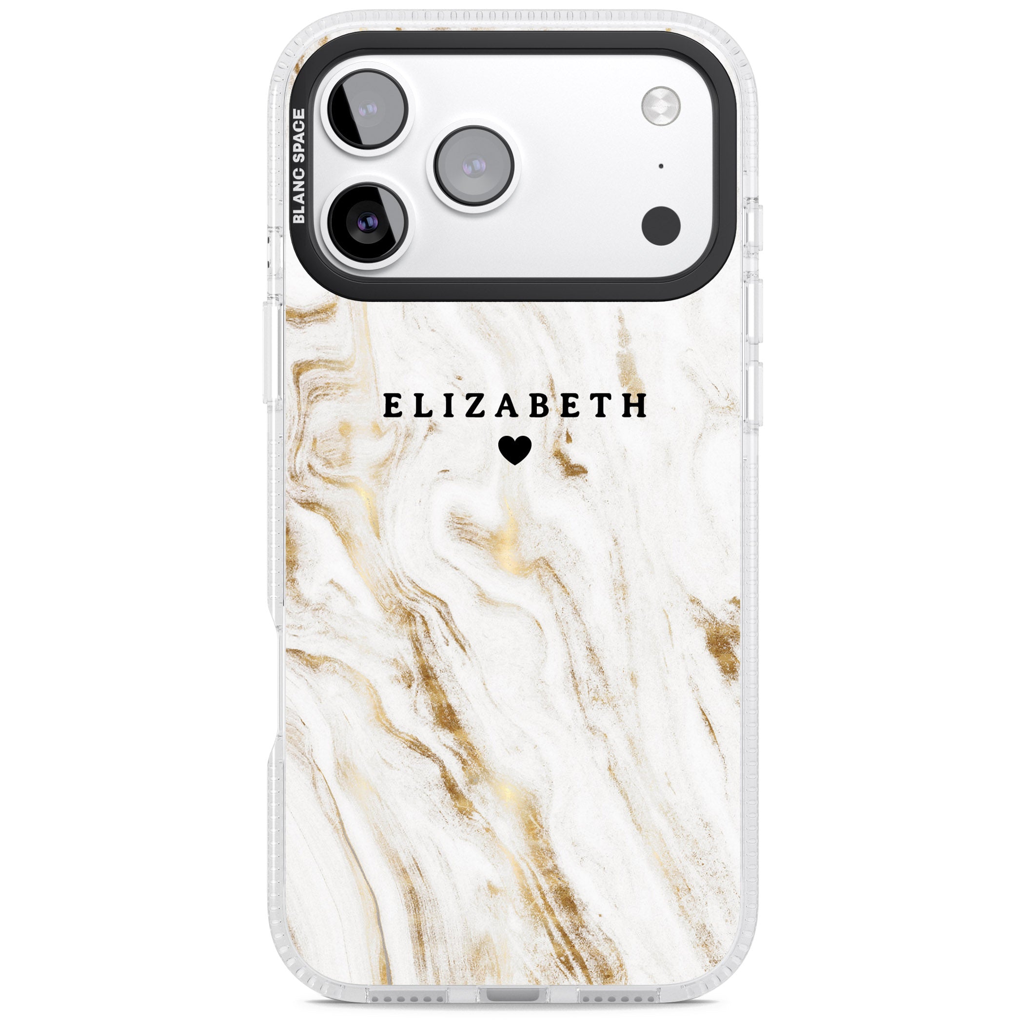Personalised White & Gold Swirl Marble iPhone 17 Pro Max Impact Air Clear Phone Case