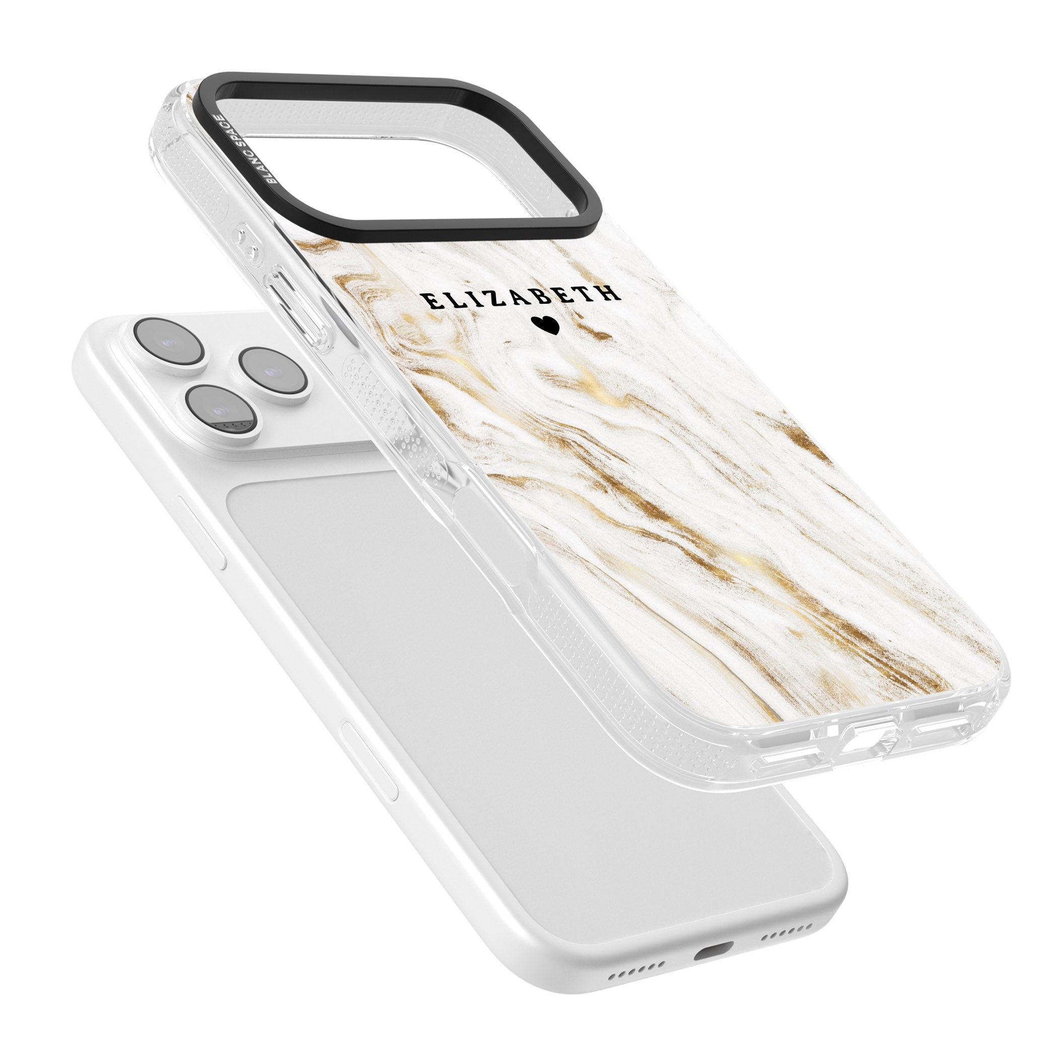 Personalised White & Gold Swirl Marble iPhone 17 Pro Max Impact Air Clear Phone Case Colours