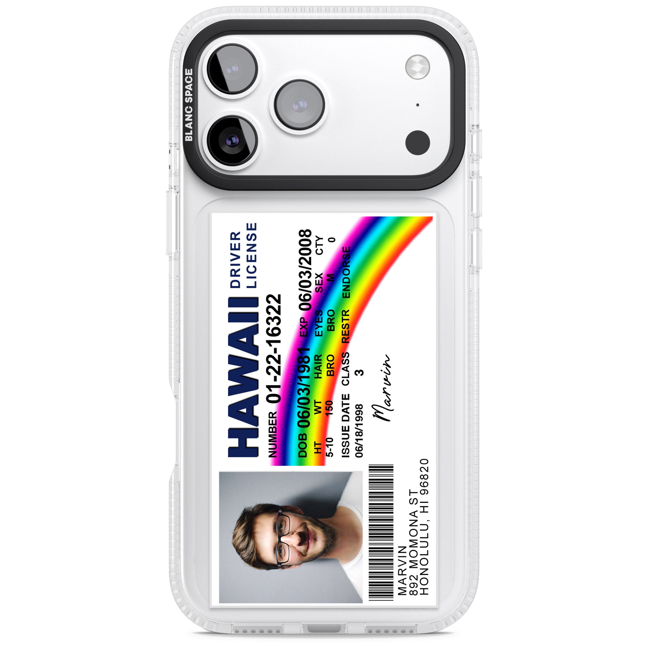Personalised Hawaii Driving License iPhone 17 Pro Max Impact Air Clear Phone Case