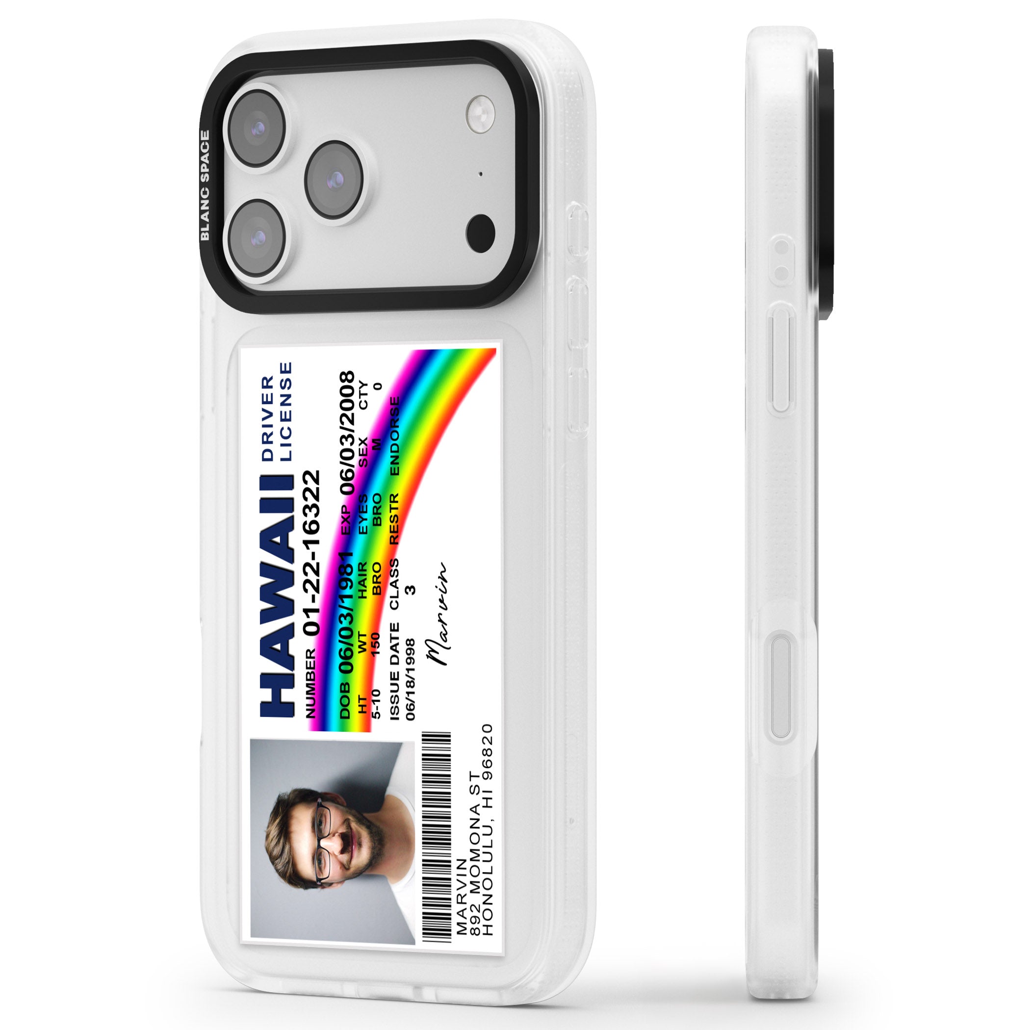 Personalised Hawaii Driving License iPhone 17 Pro Max Impact Air Clear Phone Case Side Profile
