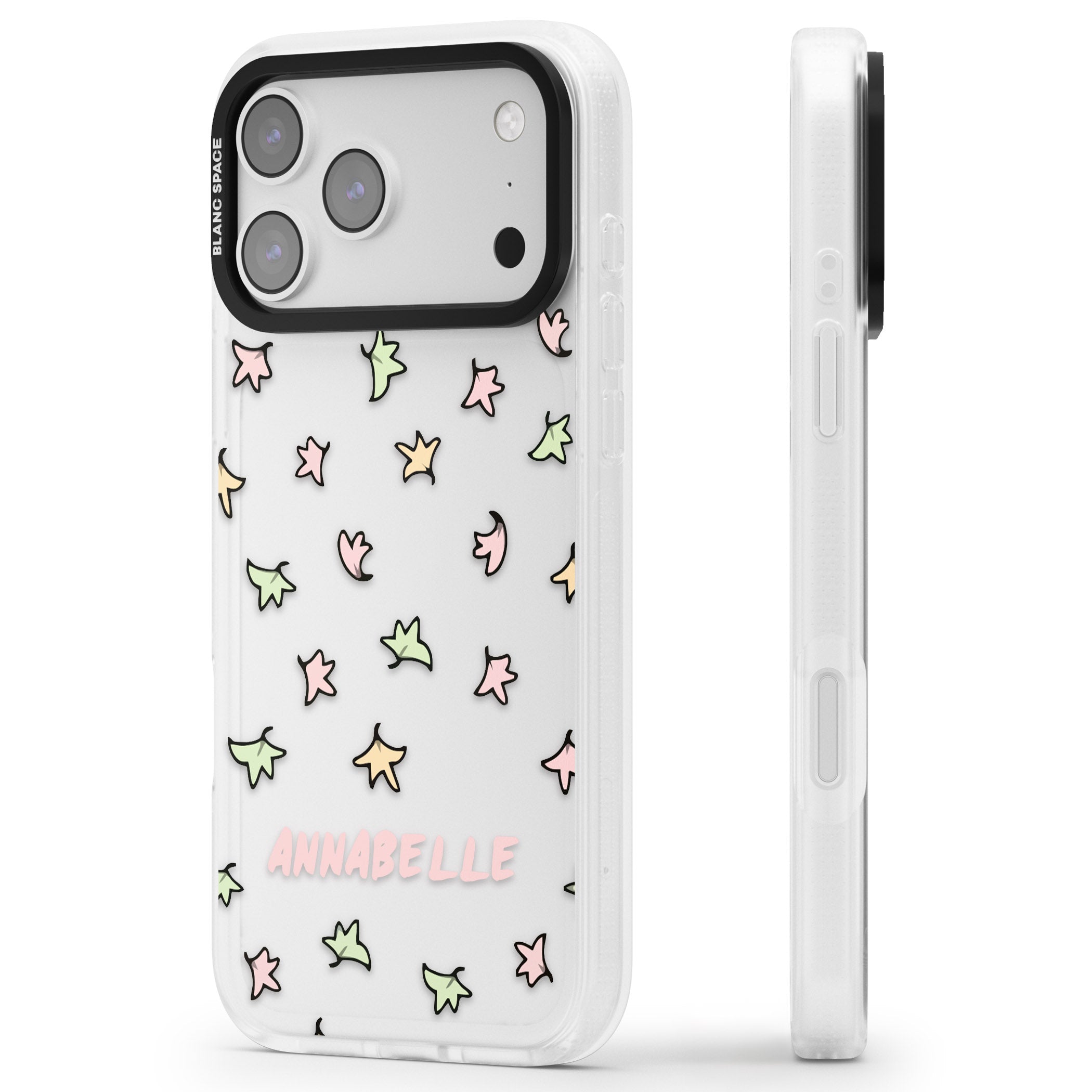Personalised Heartstopper Leaves Pattern iPhone 17 Pro Max Impact Air Clear Phone Case Side Profile