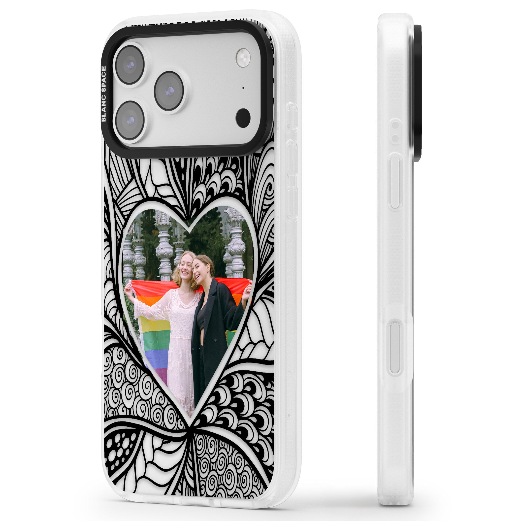 Personalised Henna Heart Photo Case iPhone 17 Pro Max Impact Air Clear Phone Case Side Profile