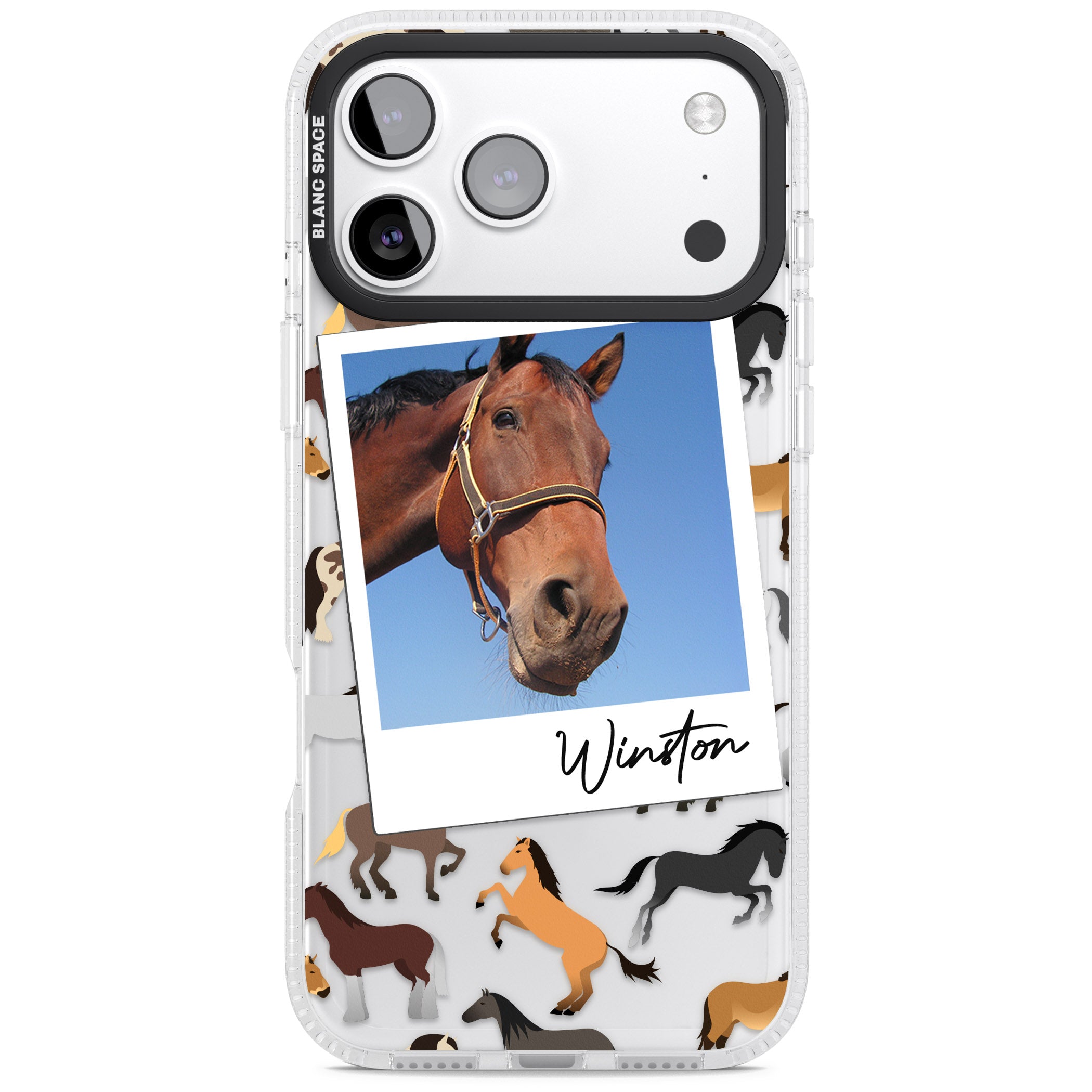 Personalised Horse Polaroid iPhone 17 Pro Max Impact Air Clear Phone Case