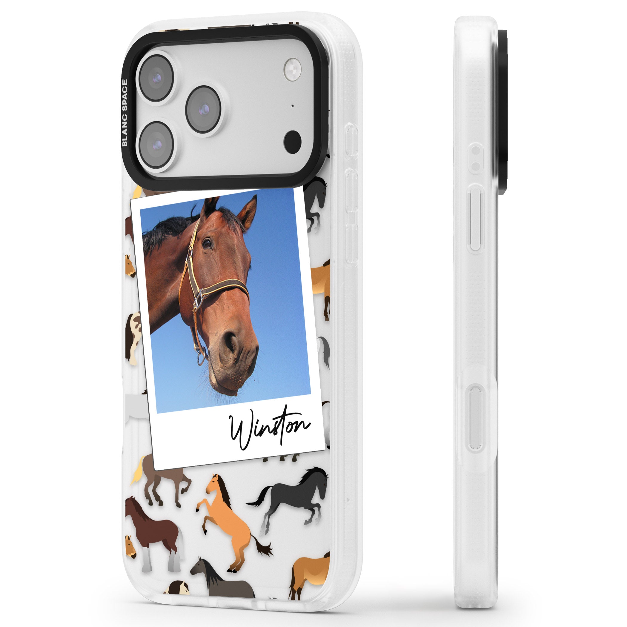 Personalised Horse Polaroid iPhone 17 Pro Max Impact Air Clear Phone Case Side Profile