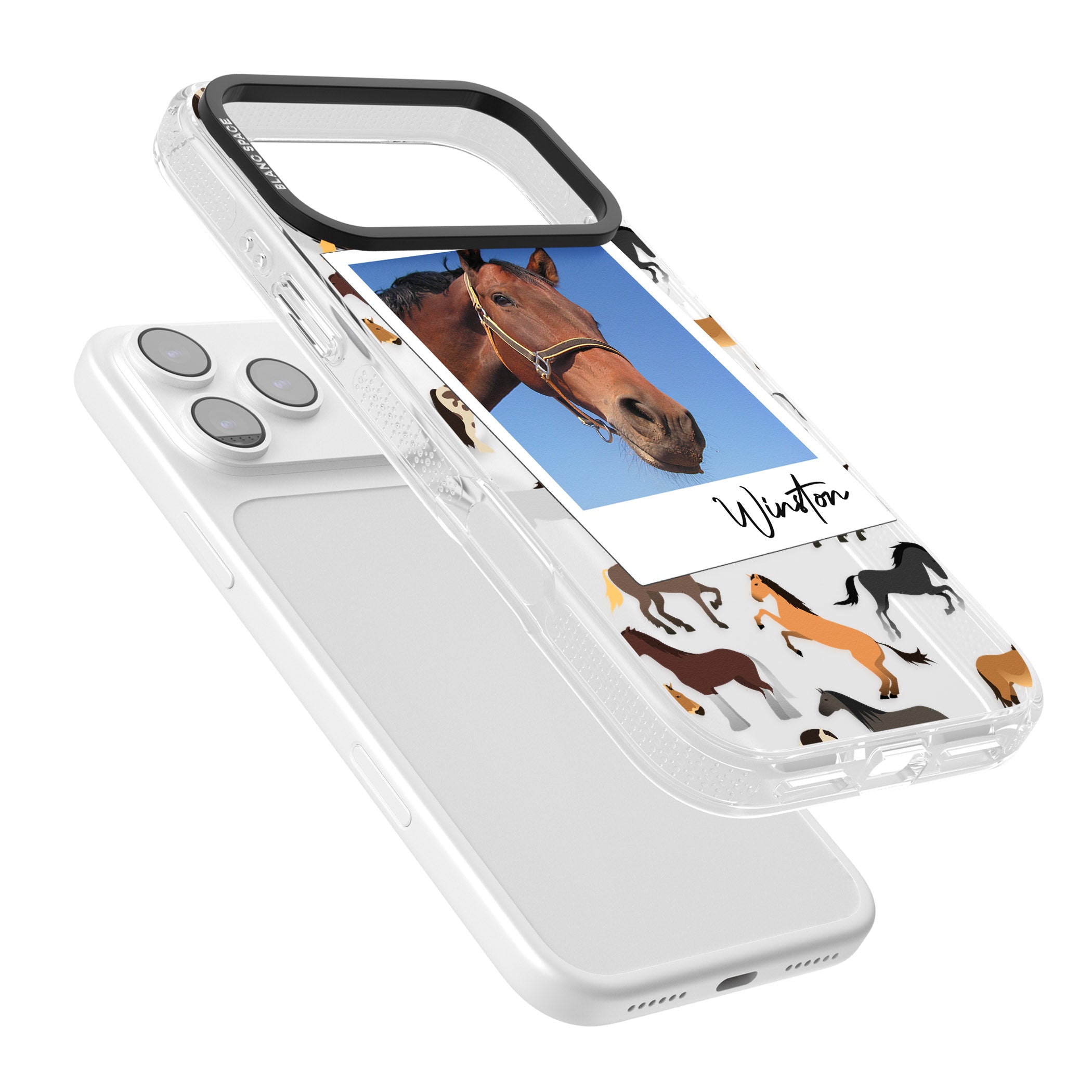 Personalised Horse Polaroid iPhone 17 Pro Max Impact Air Clear Phone Case Colours