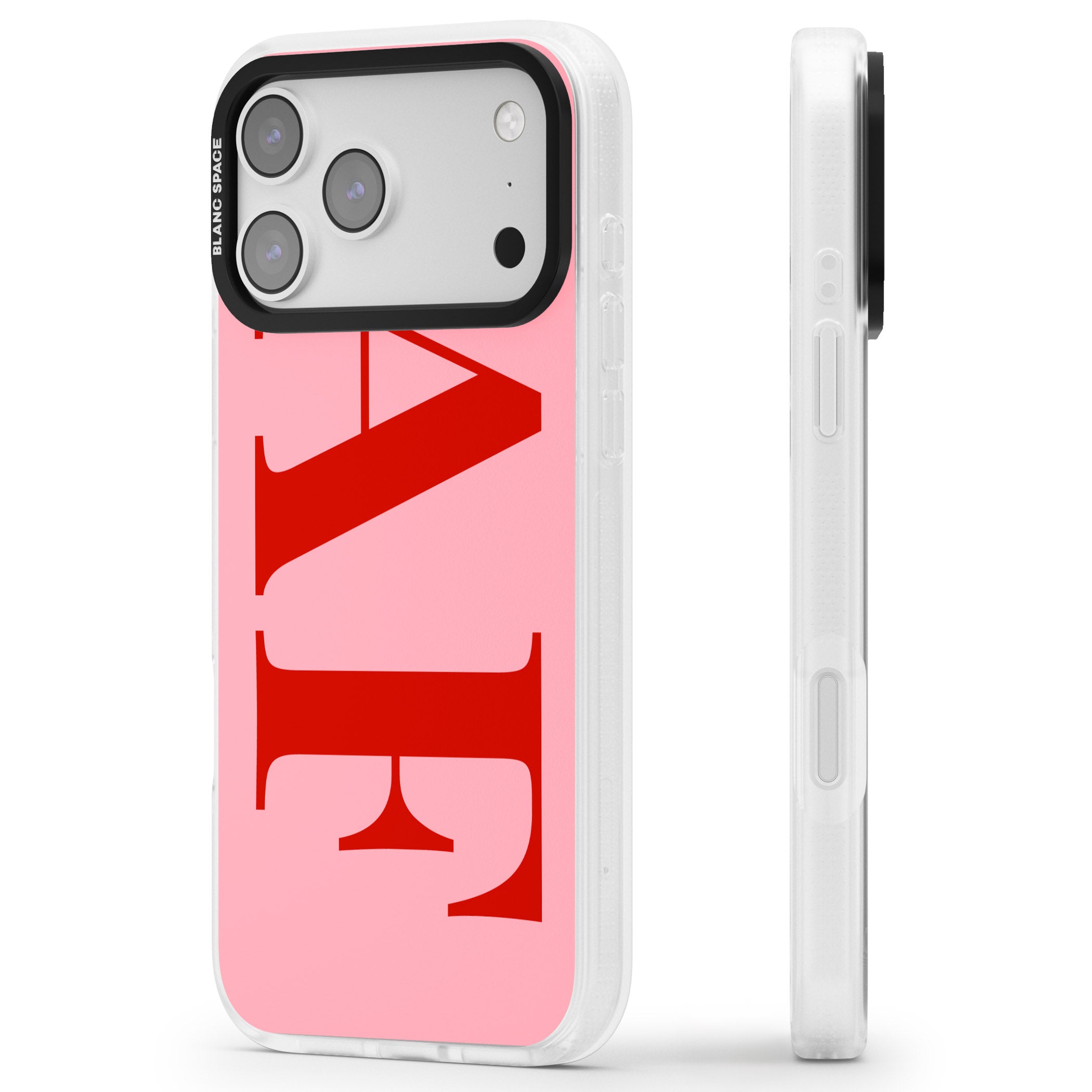 Personalised Red & Pink Letters iPhone 17 Pro Max Impact Air Clear Phone Case Side Profile