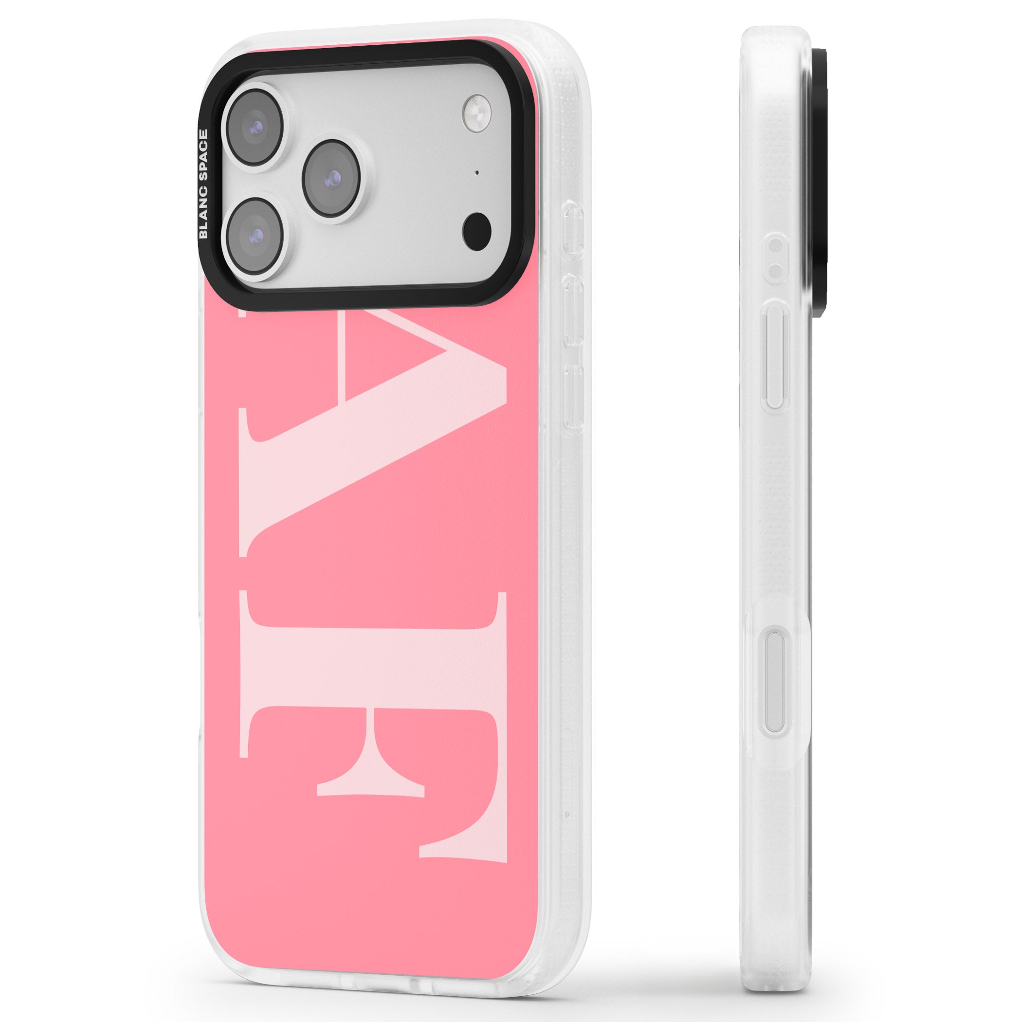 Personalised Light & Dark Pink Green Letters iPhone 17 Pro Max Impact Air Clear Phone Case Side Profile