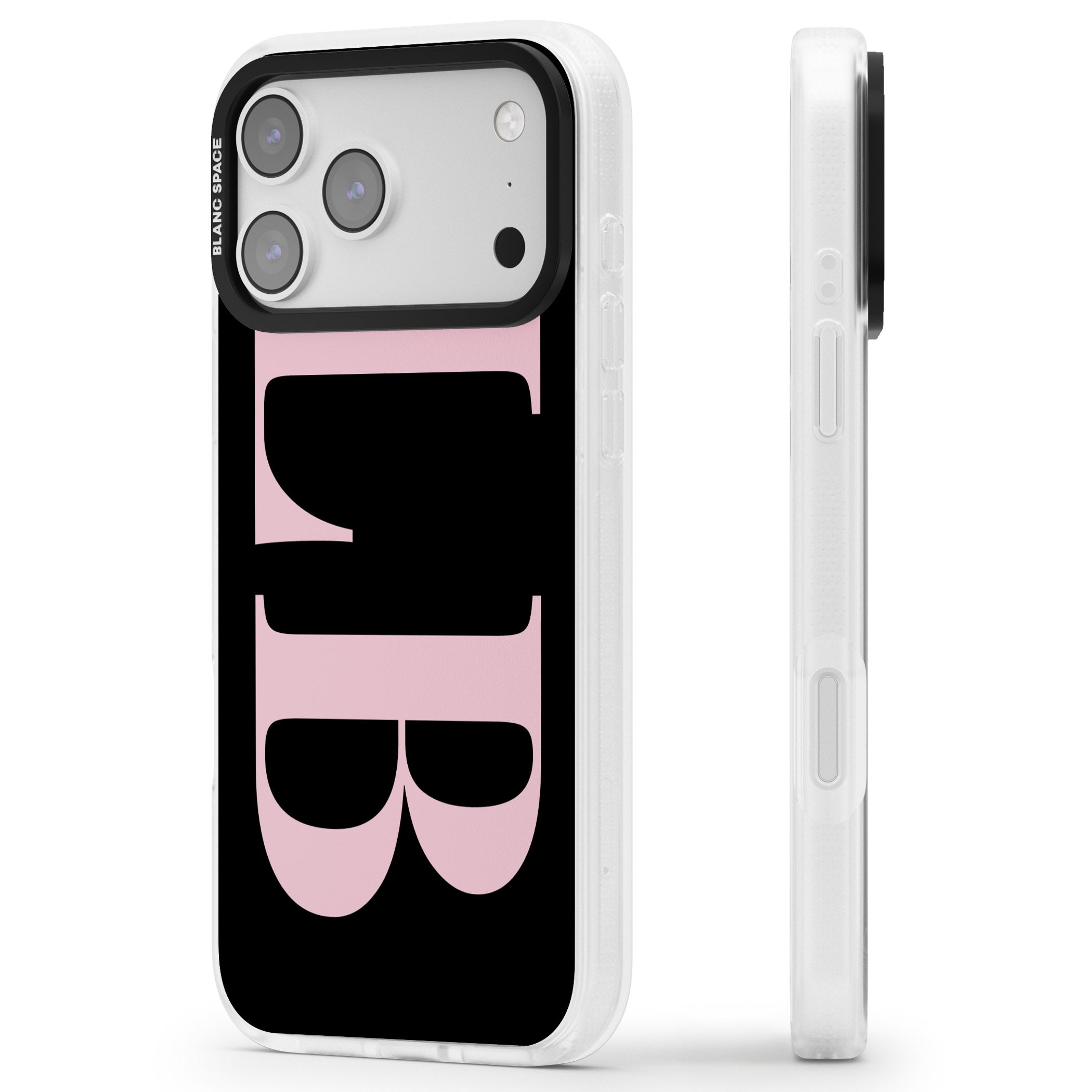 Personalised Pink & Black Green Letters iPhone 17 Pro Max Impact Air Clear Phone Case Side Profile