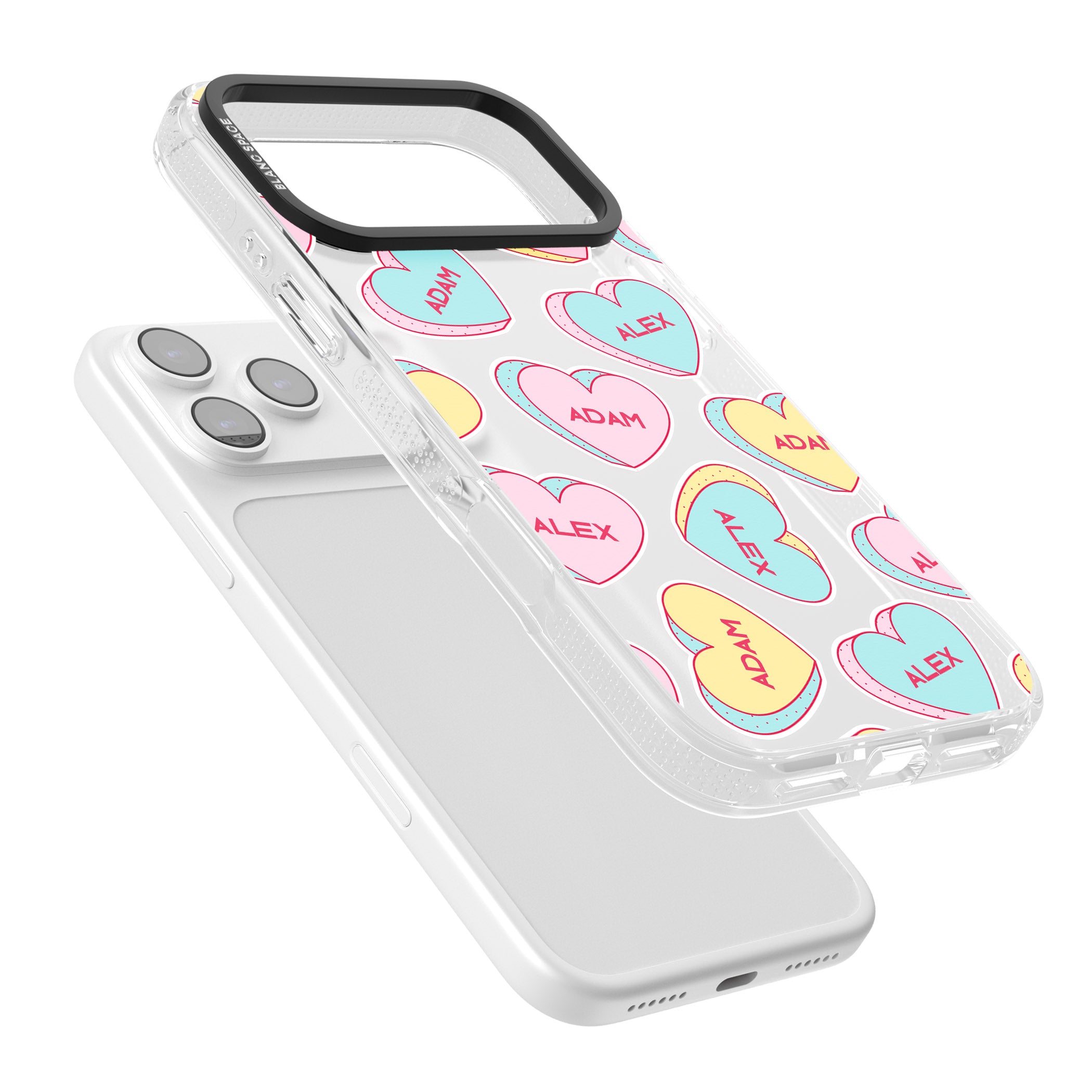 Personalised Love Hearts iPhone 17 Pro Max Impact Air Clear Phone Case Colours