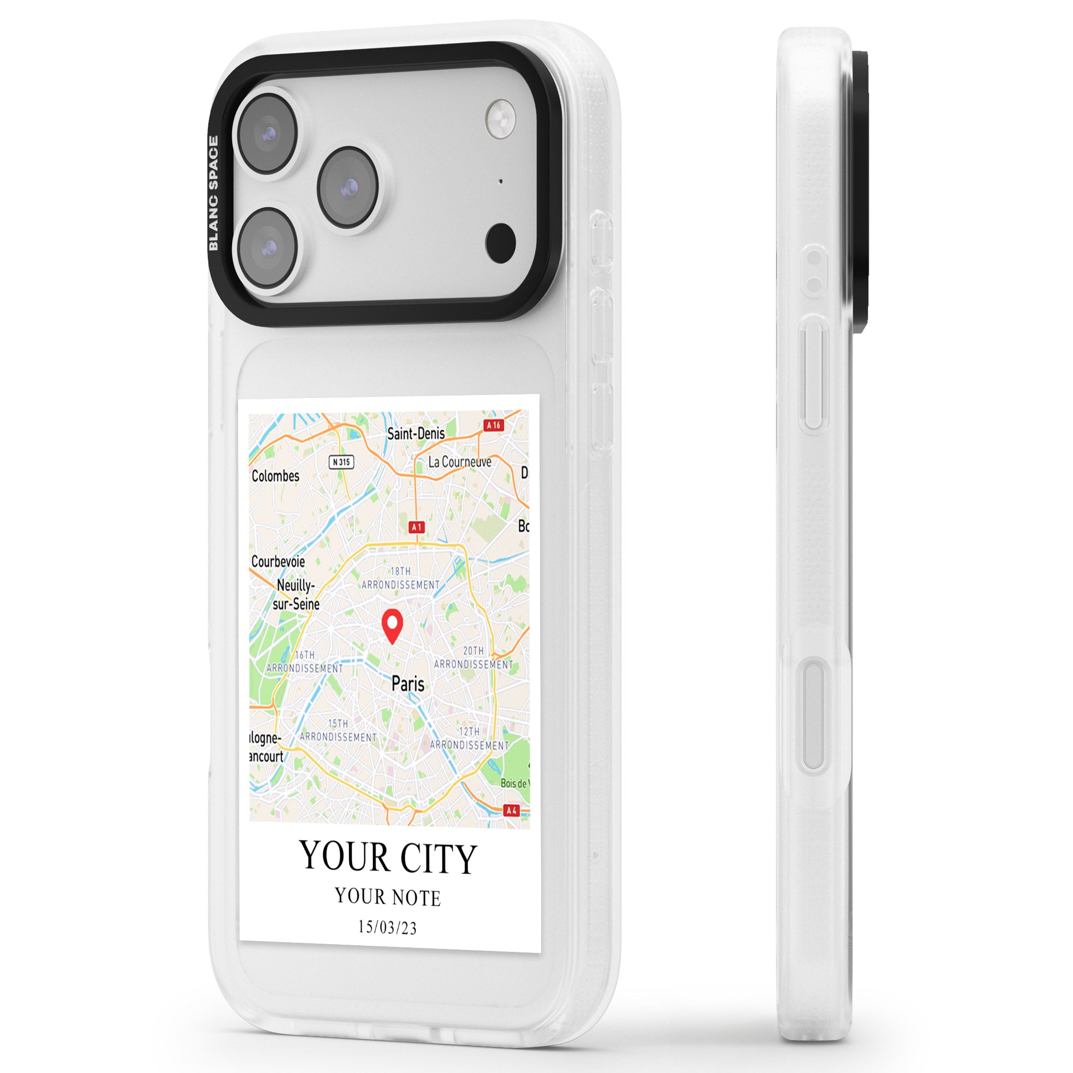 Personalised World Map iPhone 17 Pro Max Impact Air Clear Phone Case Side Profile