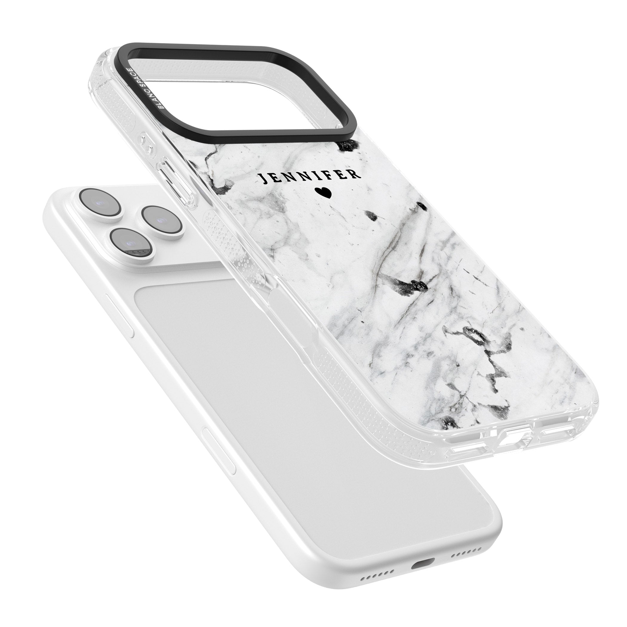 Personalised Marble Heart iPhone 17 Pro Max Impact Air Clear Phone Case Colours