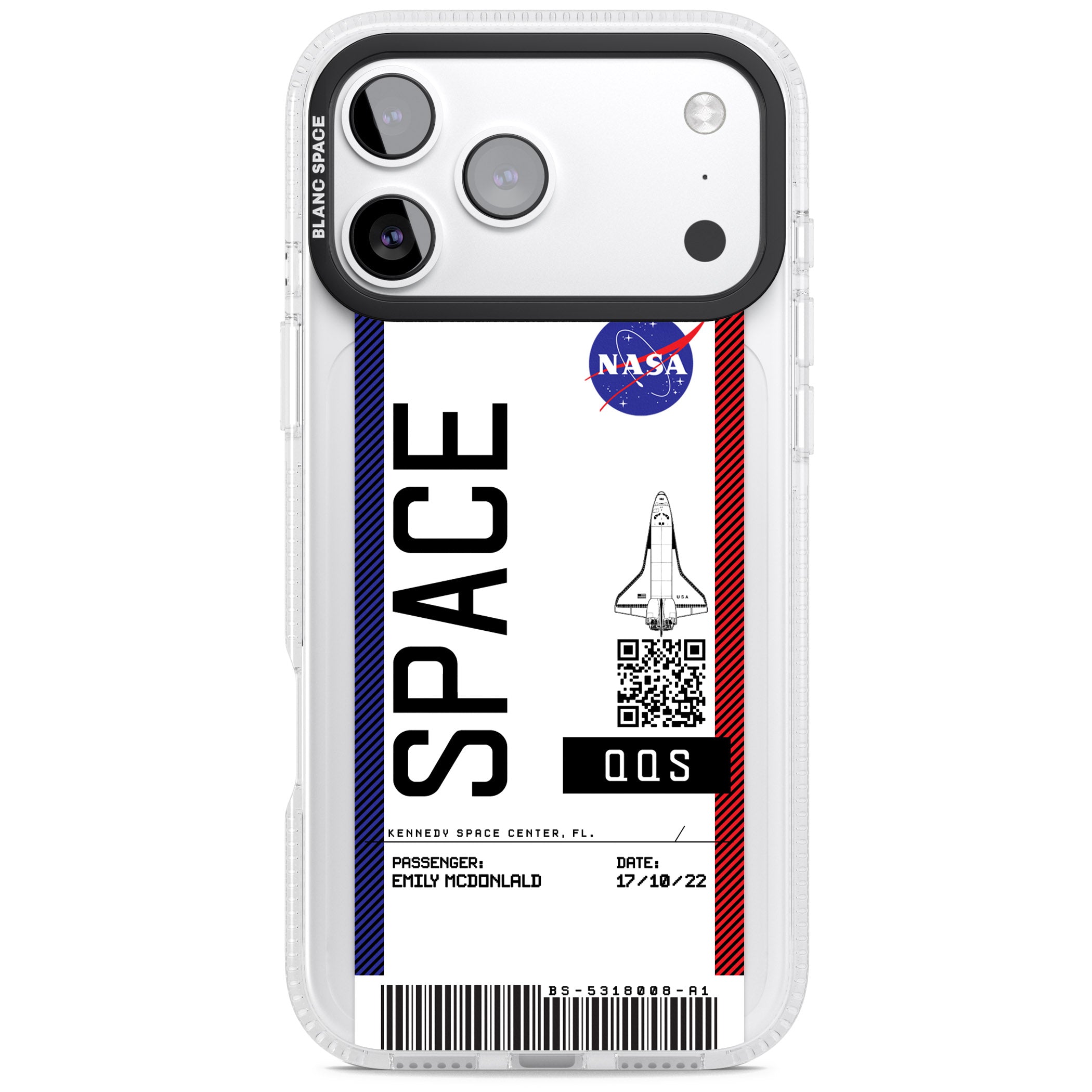 Personalised Nasa Boarding Pass (Light) iPhone 17 Pro Max Impact Air Clear Phone Case