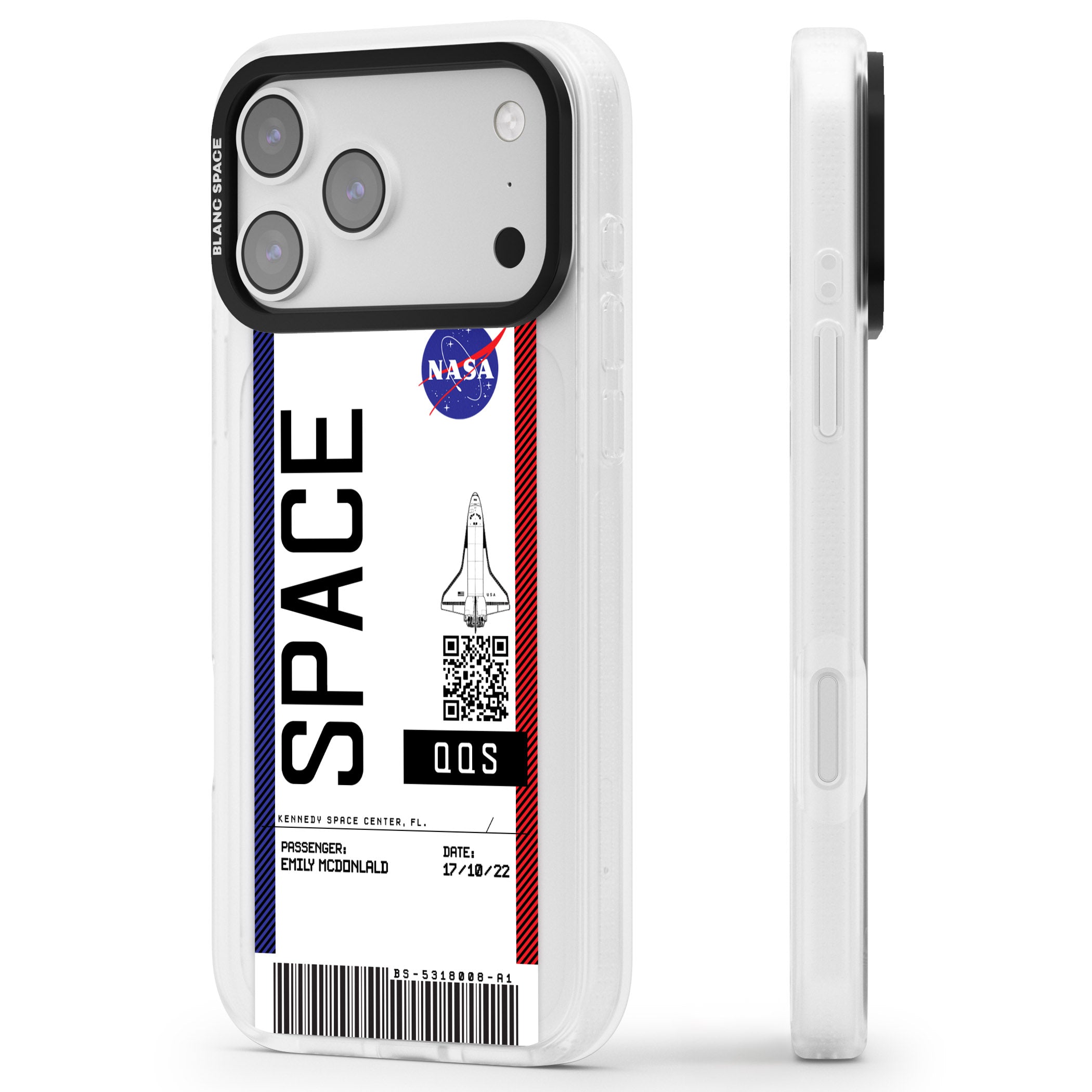 Personalised Nasa Boarding Pass (Light) iPhone 17 Pro Max Impact Air Clear Phone Case Side Profile