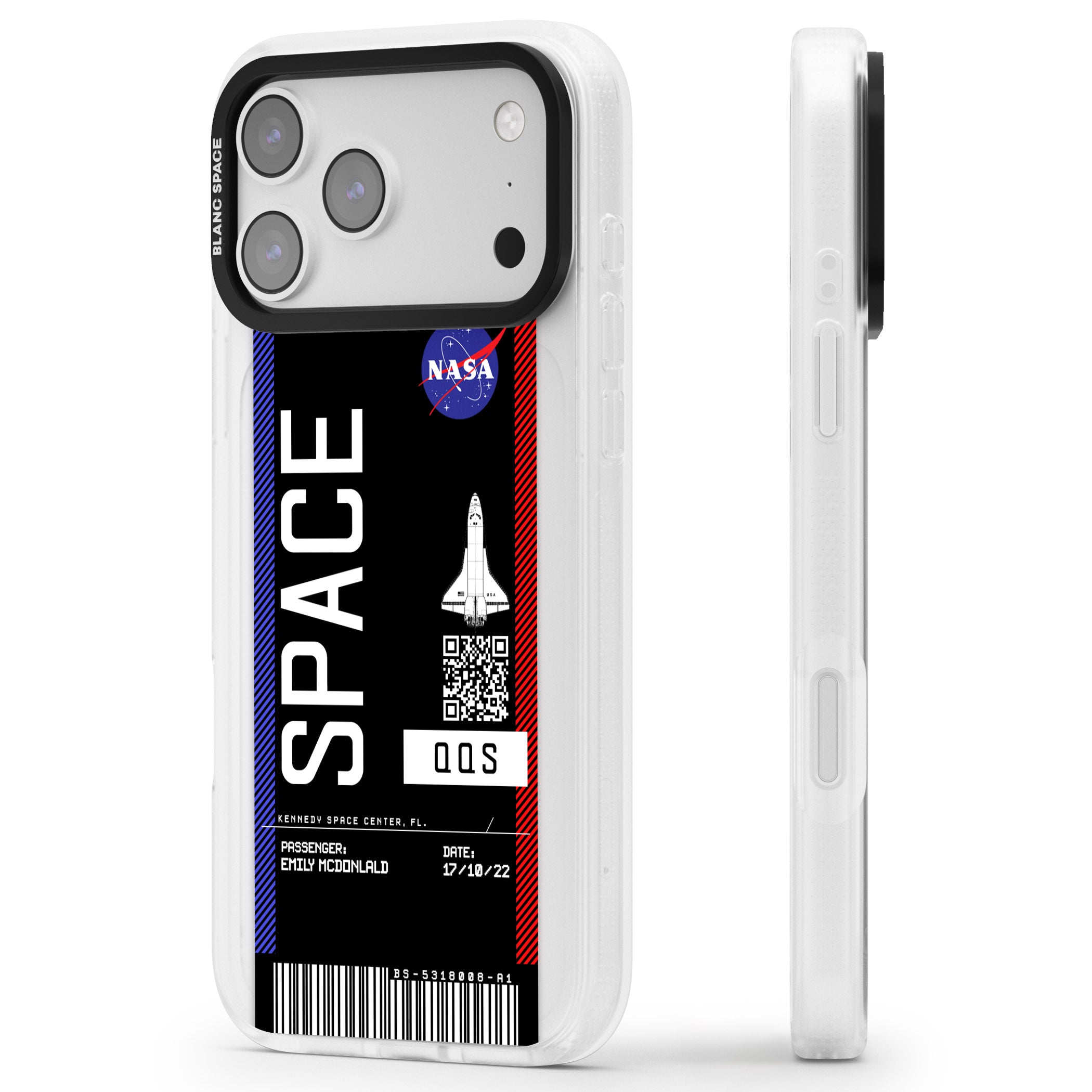 Personalised Nasa Boarding Pass (Dark) iPhone 17 Pro Max Impact Air Clear Phone Case Side Profile
