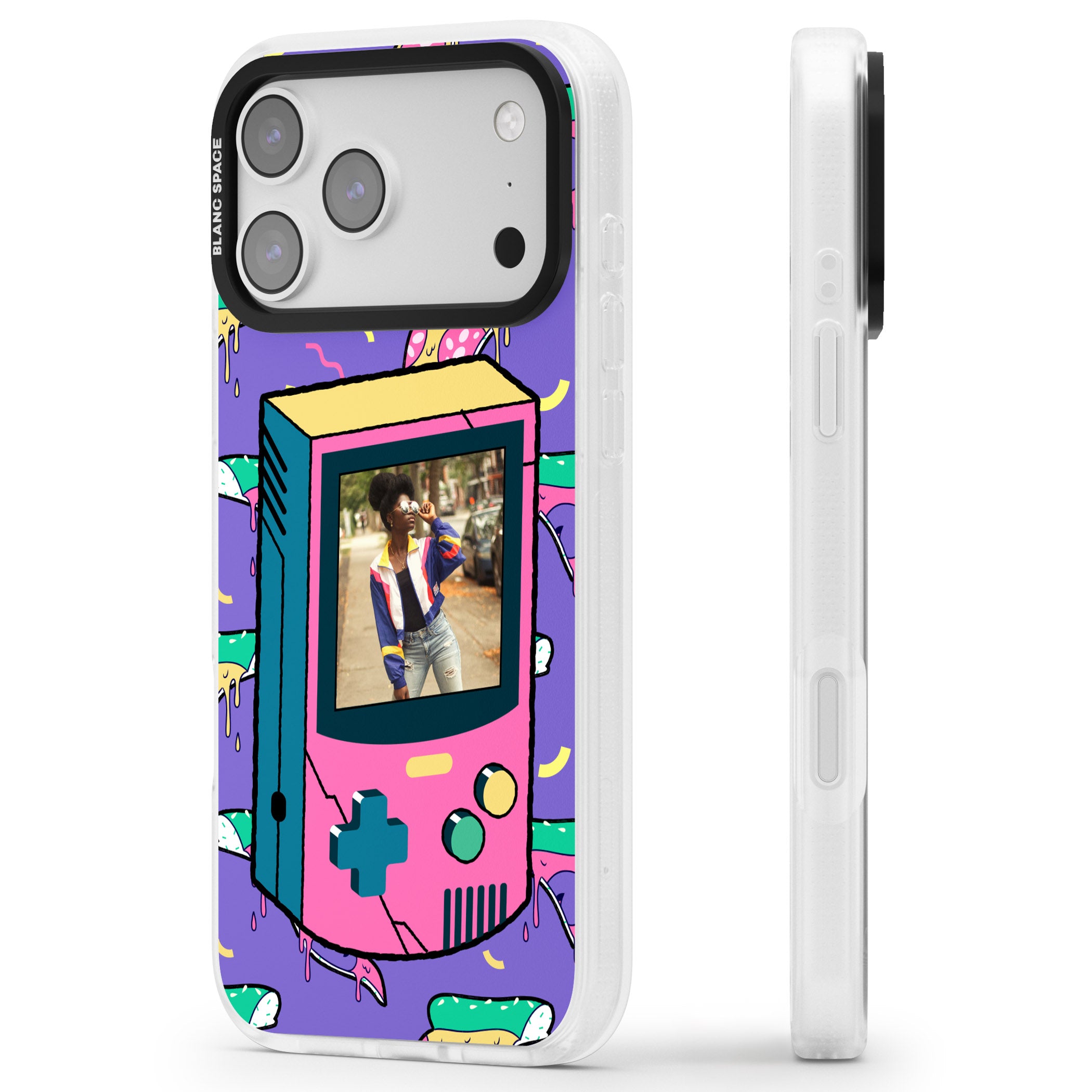 Personalised Retro Game Photo Case iPhone 17 Pro Max Impact Air Clear Phone Case Side Profile