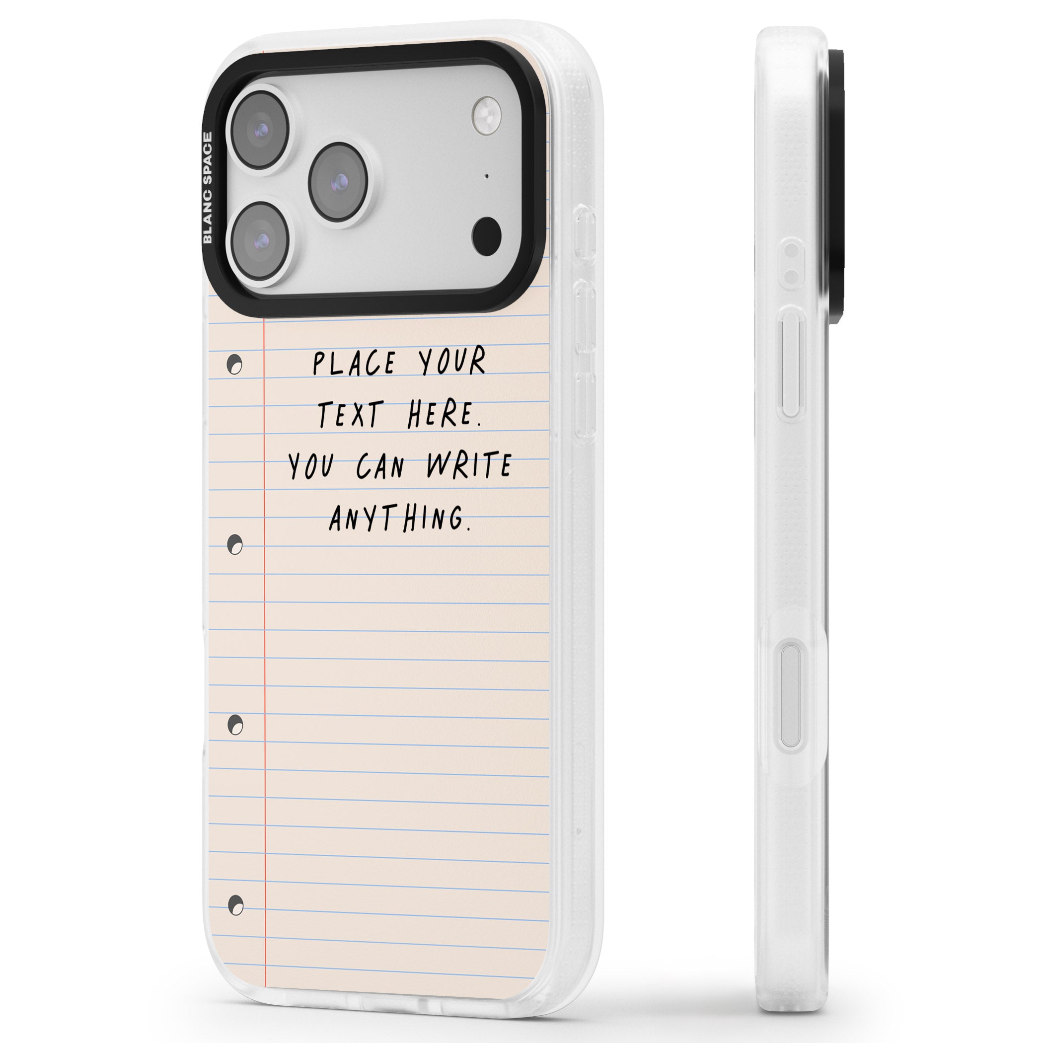 Personalised Lined Paper iPhone 17 Pro Max Impact Air Clear Phone Case Side Profile