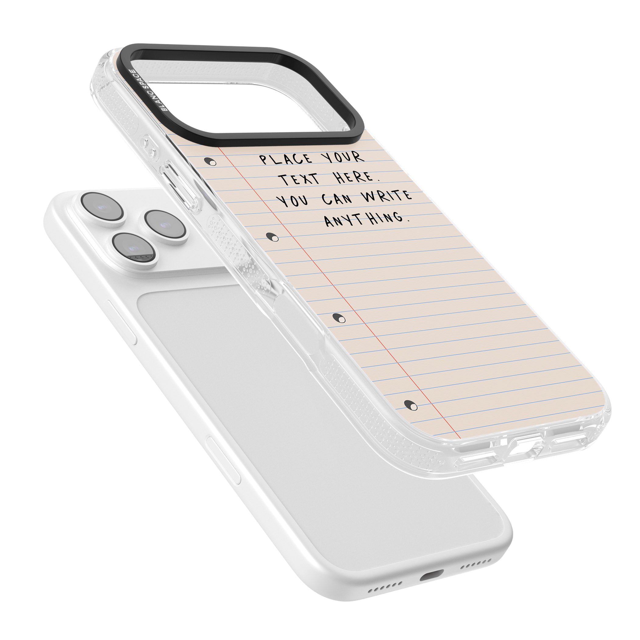 Personalised Lined Paper iPhone 17 Pro Max Impact Air Clear Phone Case Colours