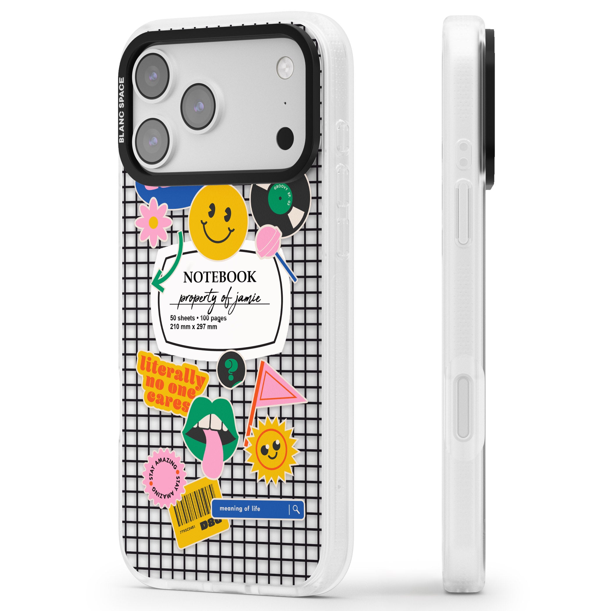 Personalised Sticker Mix Grid iPhone 17 Pro Max Impact Air Clear Phone Case Side Profile