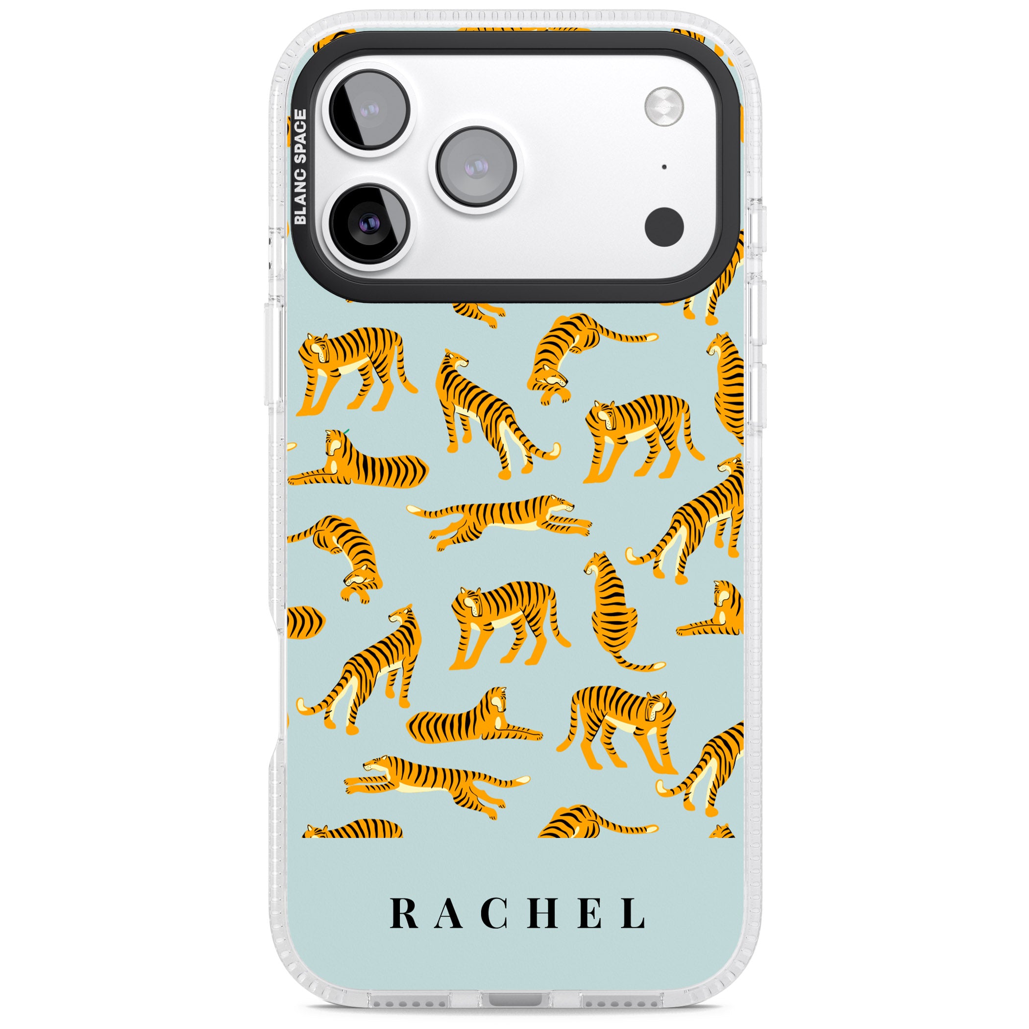 Personalised Turquoise Tiger Pattern iPhone 17 Pro Max Impact Air Clear Phone Case
