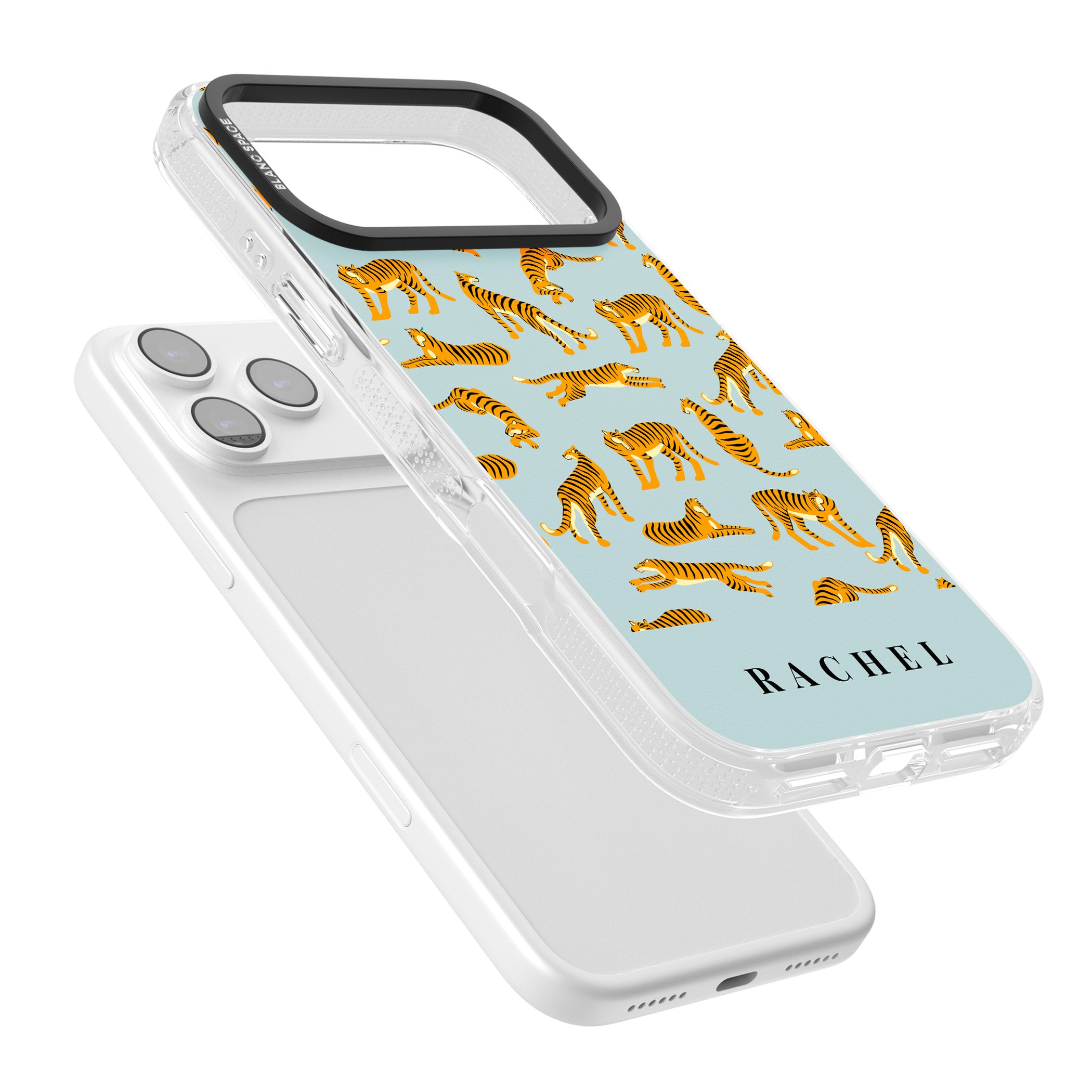 Personalised Turquoise Tiger Pattern iPhone 17 Pro Max Impact Air Clear Phone Case Colours