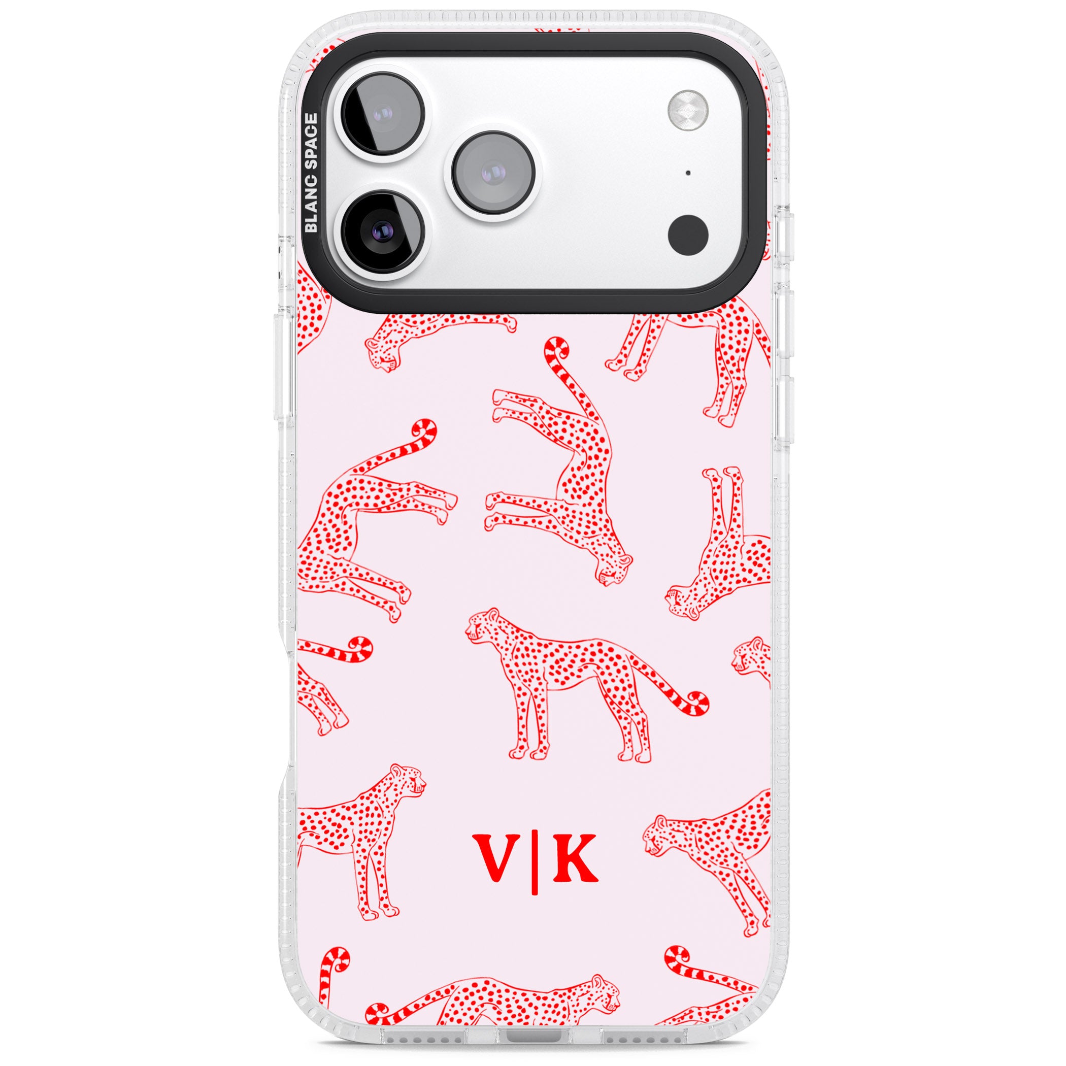 Personalised Red & Pink Cheetah iPhone 17 Pro Max Impact Air Clear Phone Case