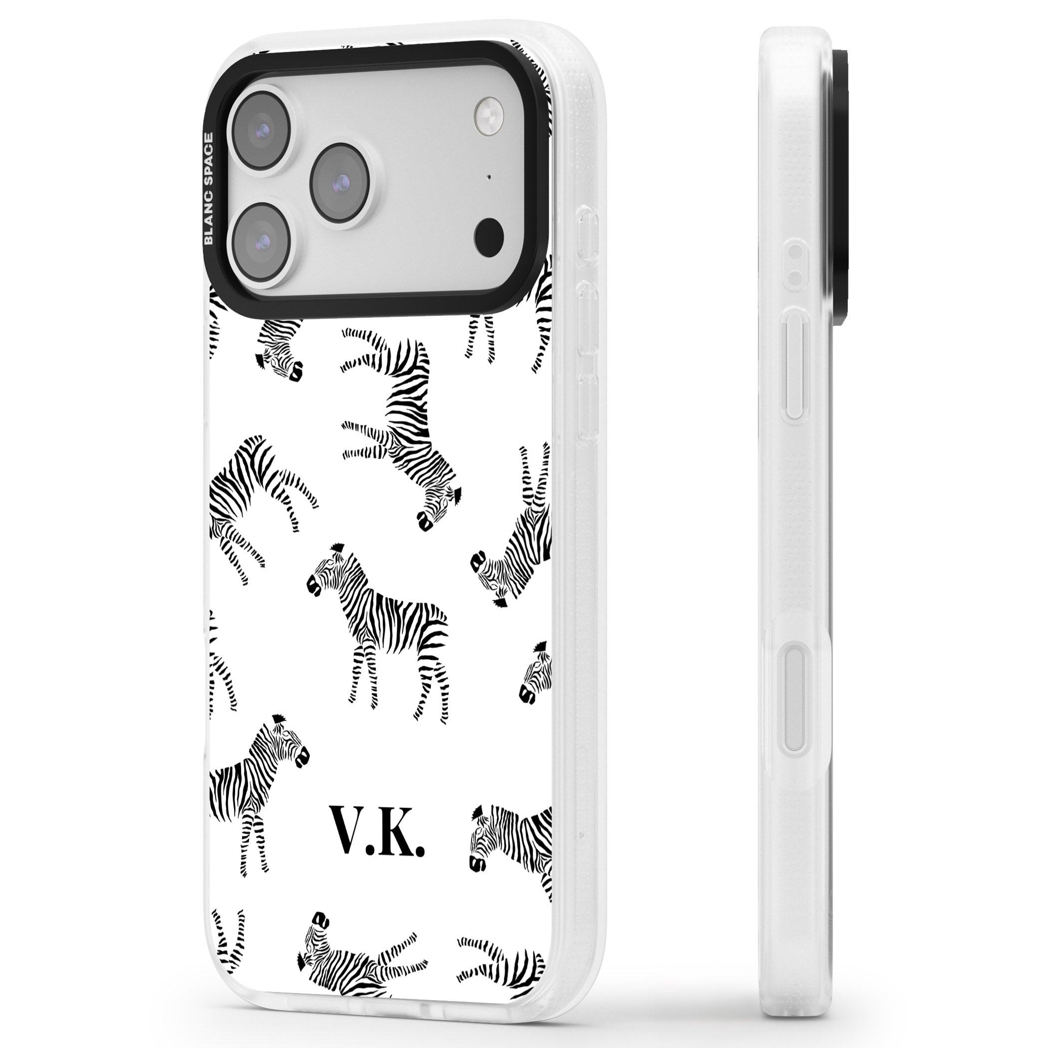Personalised Zebra Pattern iPhone 17 Pro Max Impact Air Clear Phone Case Side Profile