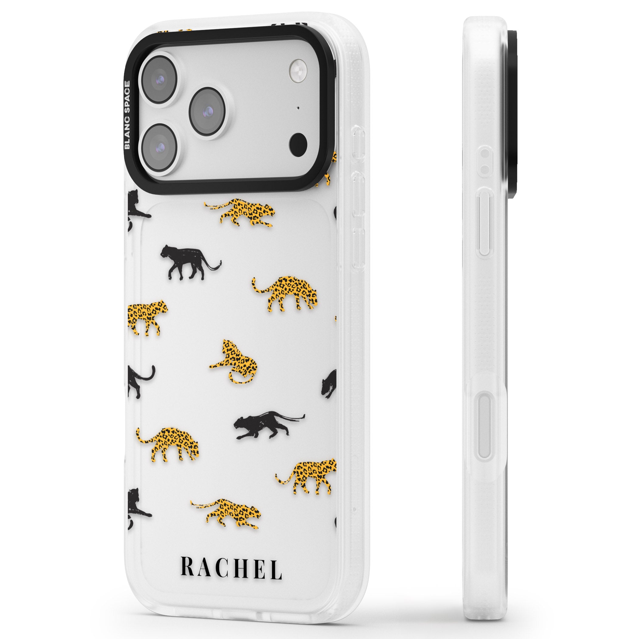 Personalised Jaguar Pattern iPhone 17 Pro Max Impact Air Clear Phone Case Side Profile