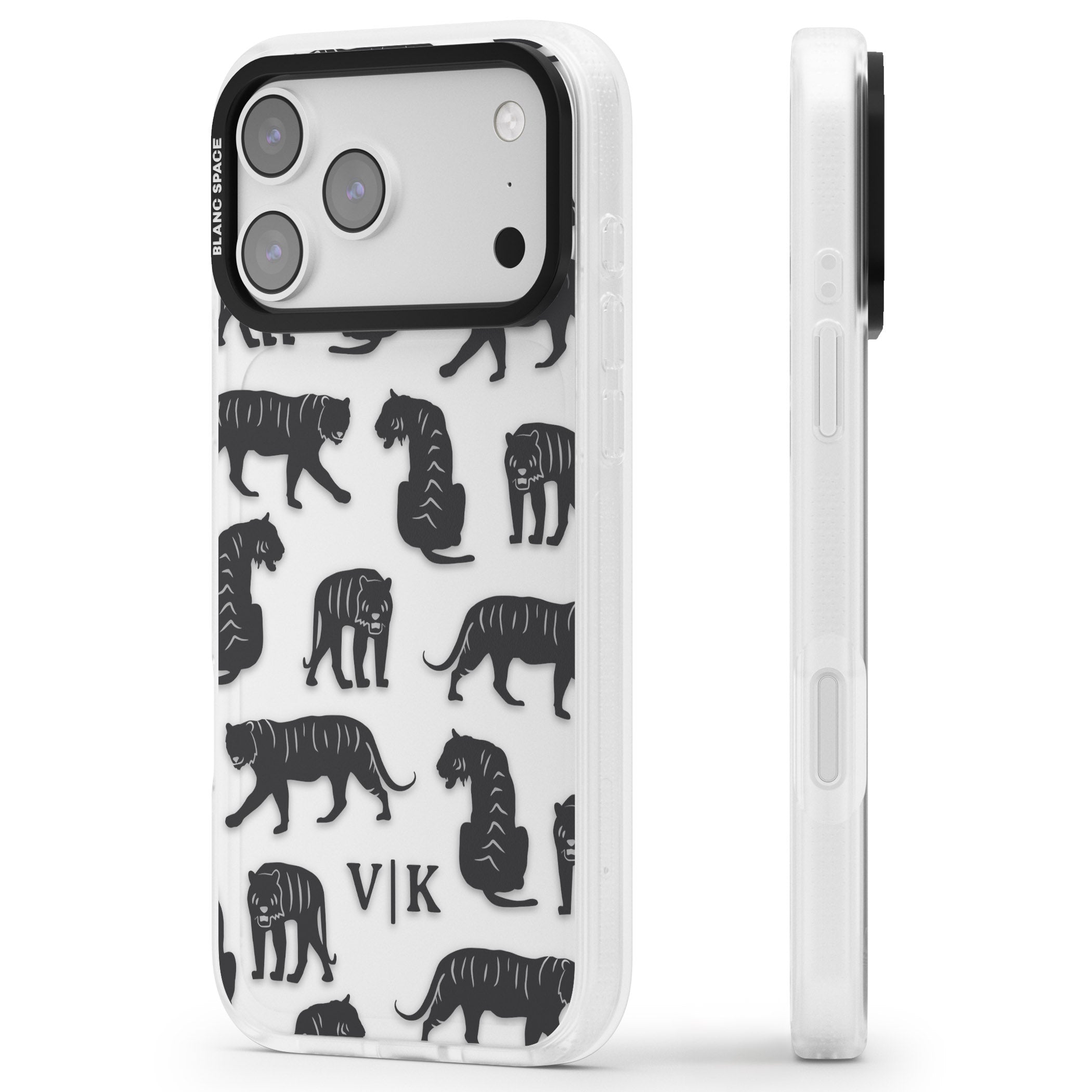 Personalised Tiger Silhouettes iPhone 17 Pro Max Impact Air Clear Phone Case Side Profile